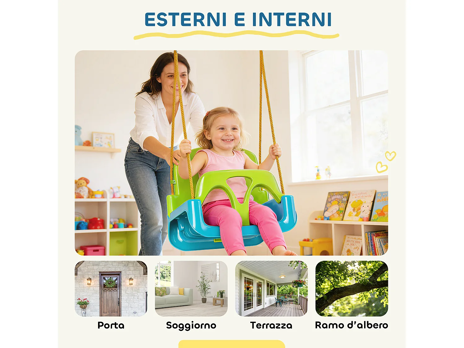 Altalena per bambini 3 in 1 da interno ed esterno plastica verde
