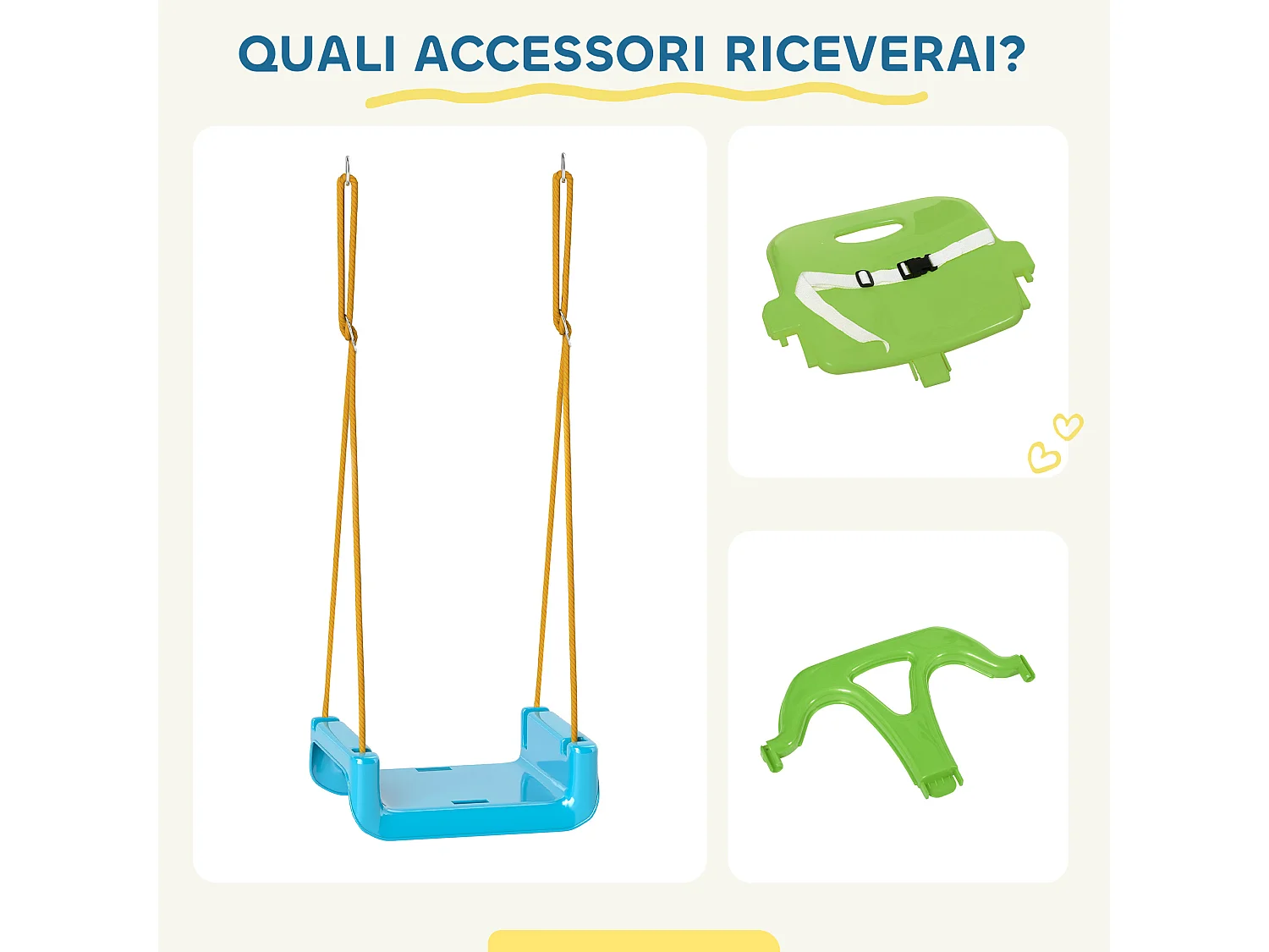 Altalena per bambini 3 in 1 da interno ed esterno plastica verde