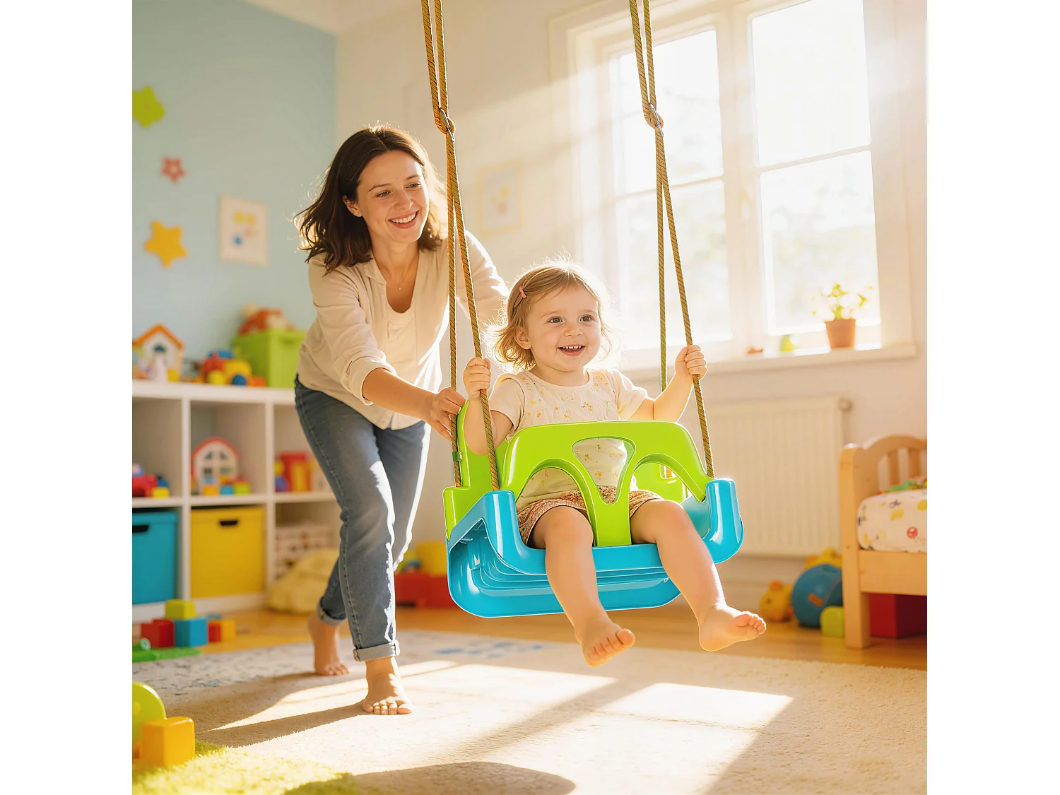Altalena per bambini 3 in 1 da interno ed esterno plastica verde