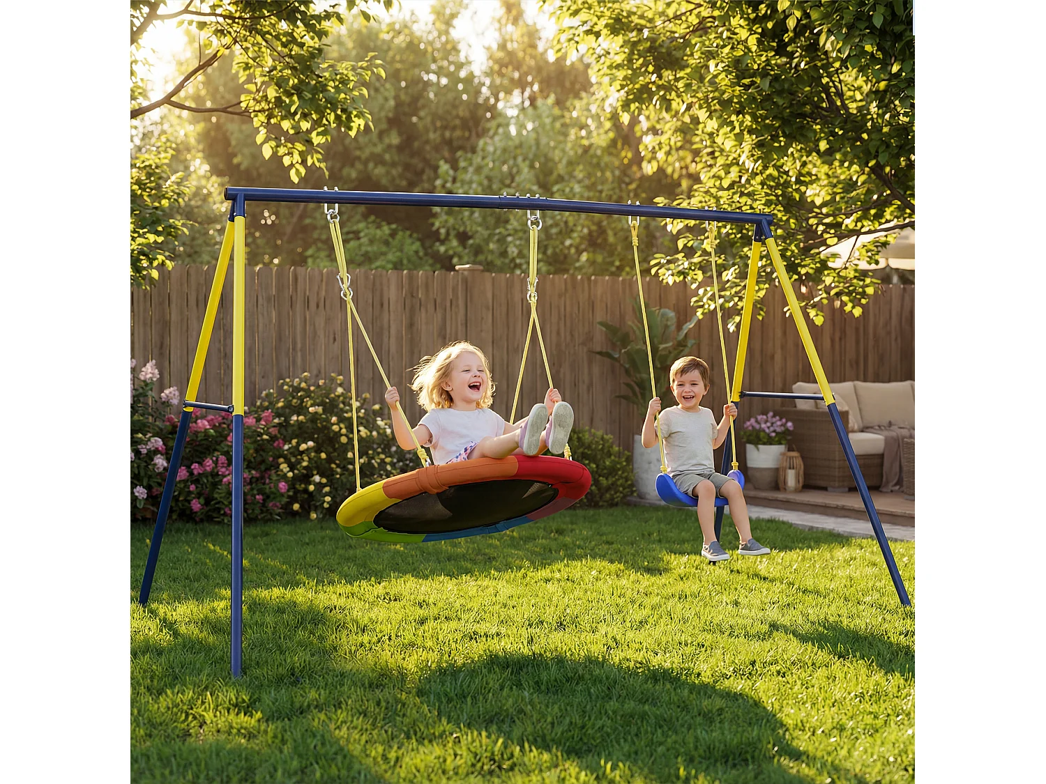 Struttura per altalena da giardino per bambini in acciaio blu