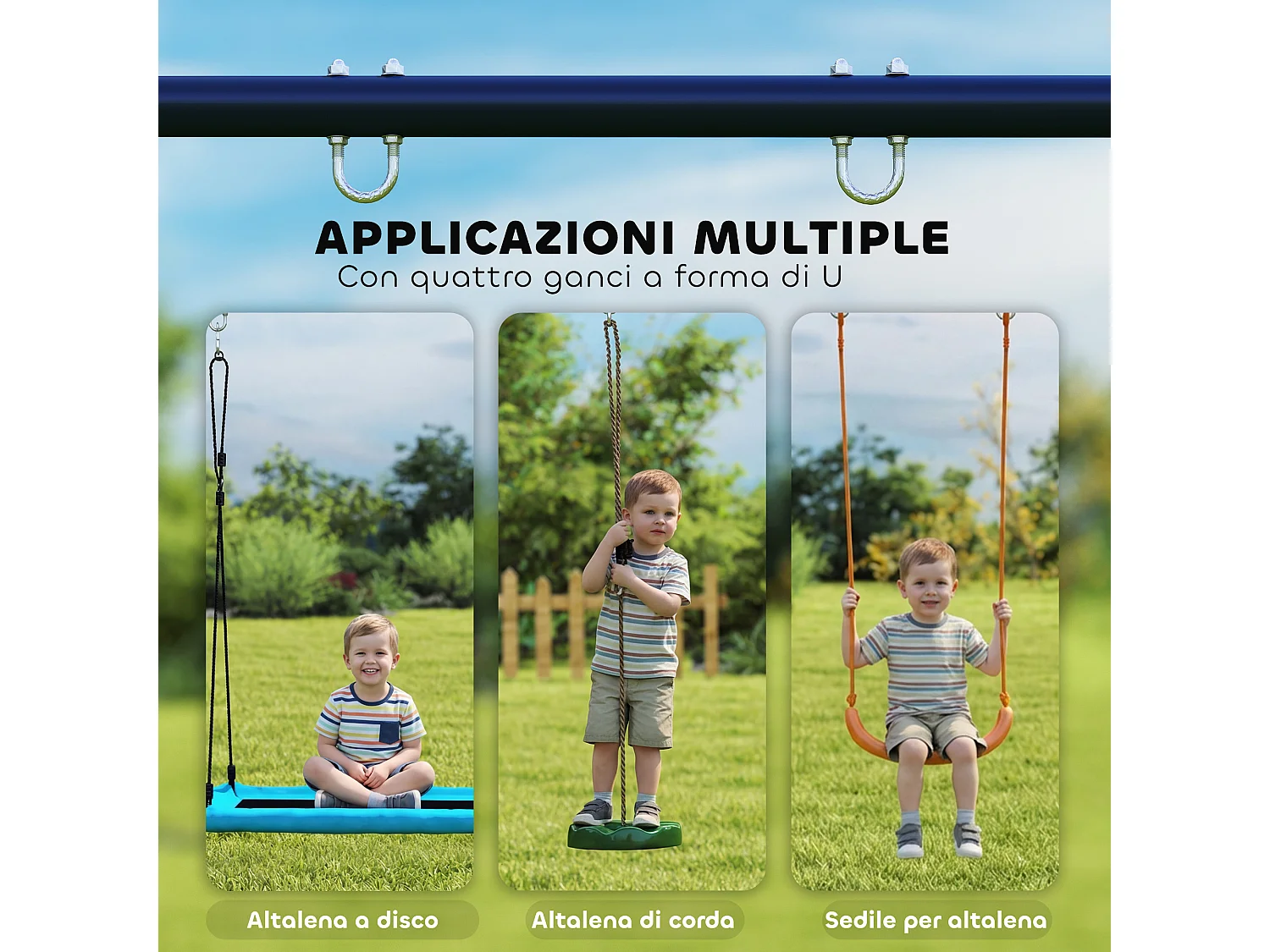 Struttura per altalena da giardino per bambini in acciaio blu