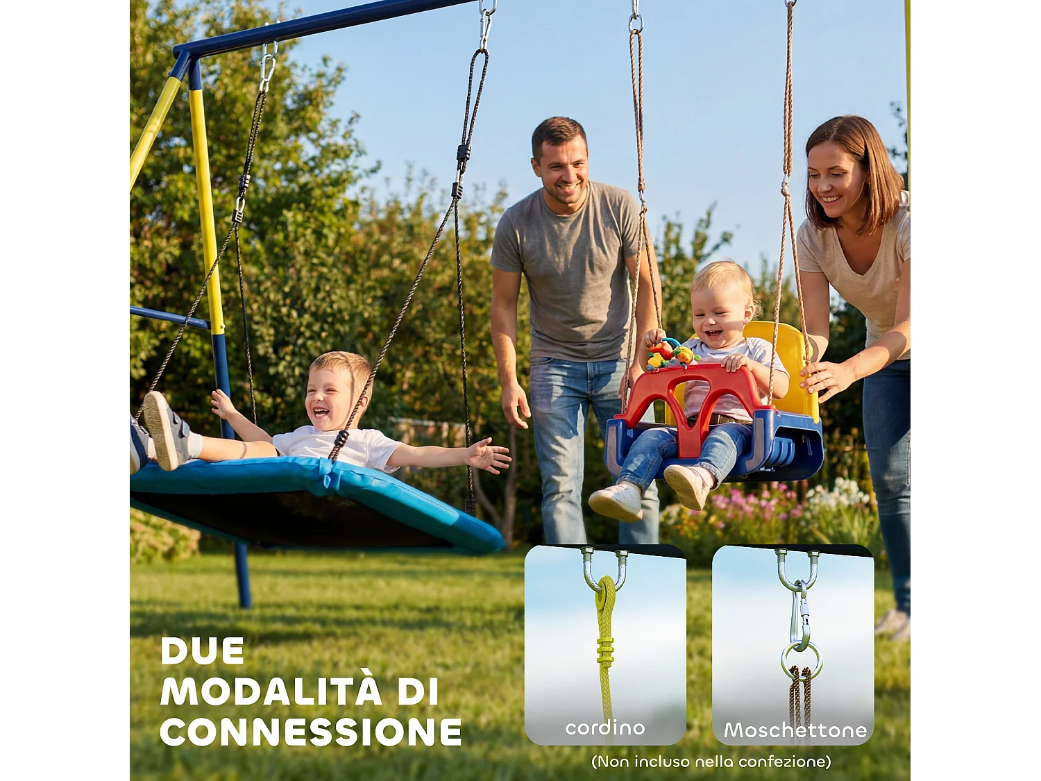 Struttura per altalena da giardino per bambini in acciaio blu