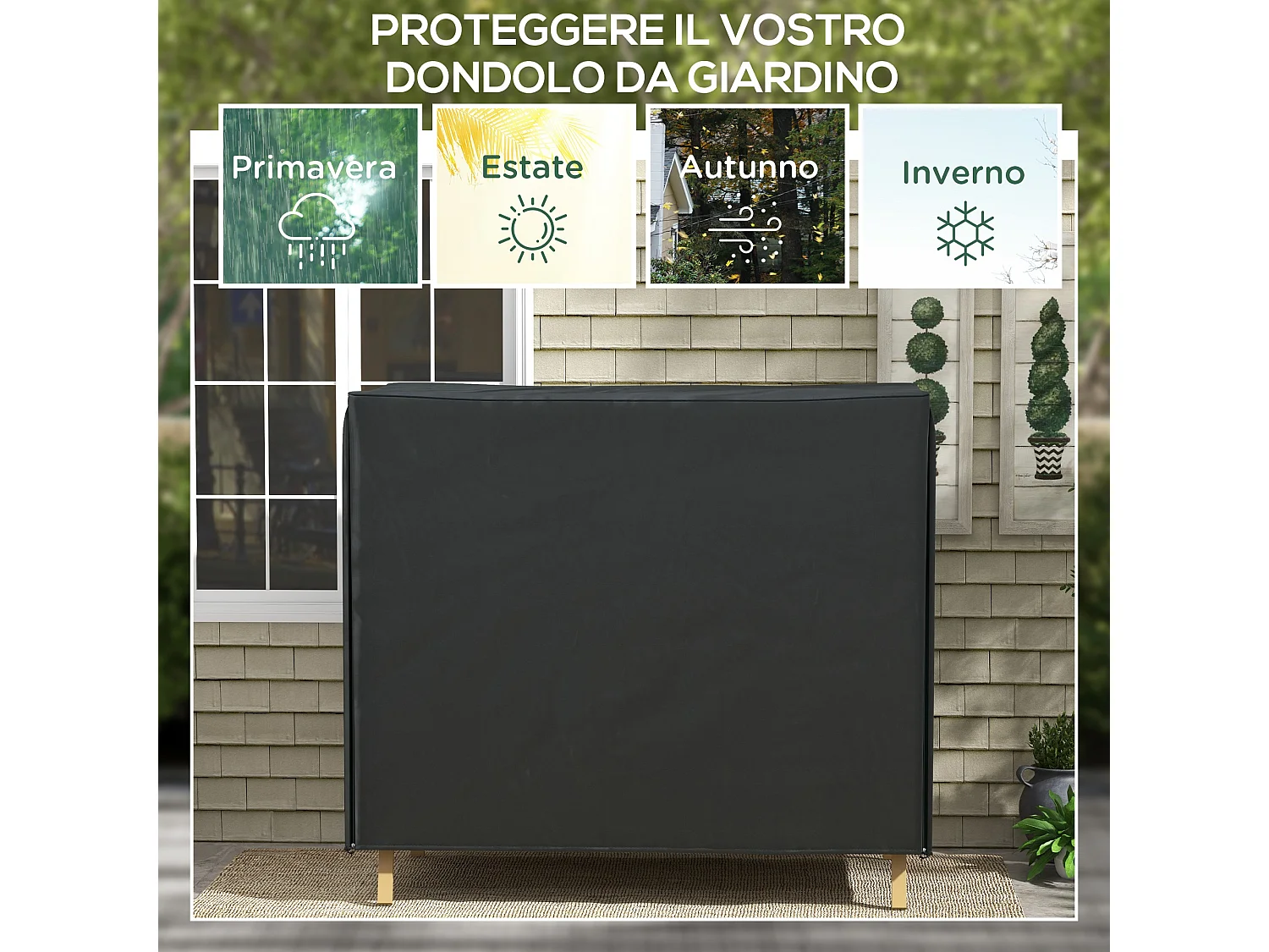 Copertura dondolo da giardino 3 posti impermeabile e anti uv nero
