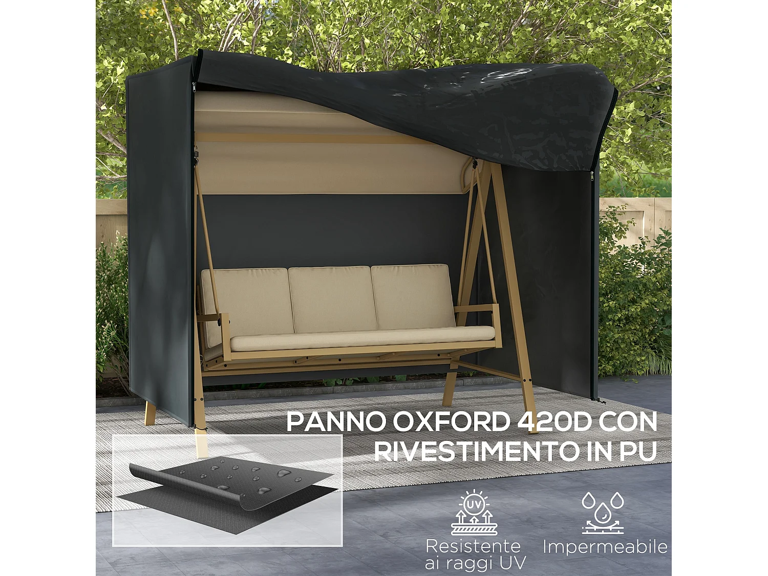 Copertura dondolo da giardino 3 posti impermeabile e anti uv nero