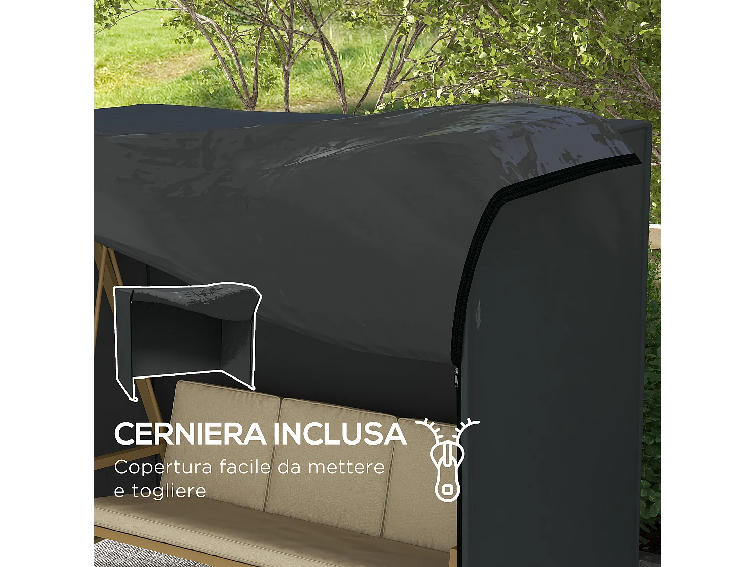 Copertura dondolo da giardino 3 posti impermeabile e anti uv nero