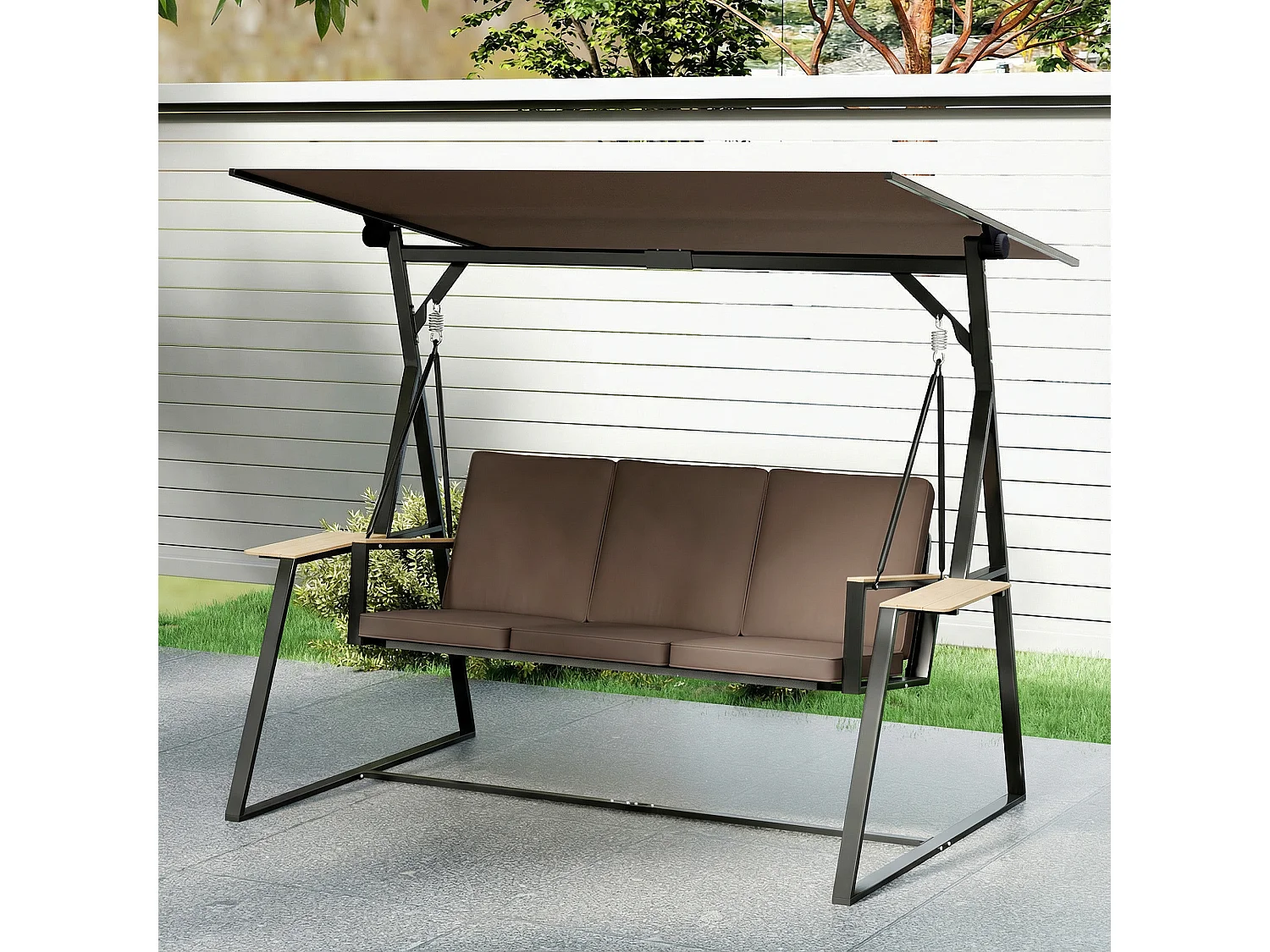 Dondolo da giardino 3 posti struttura in acciaio marrone