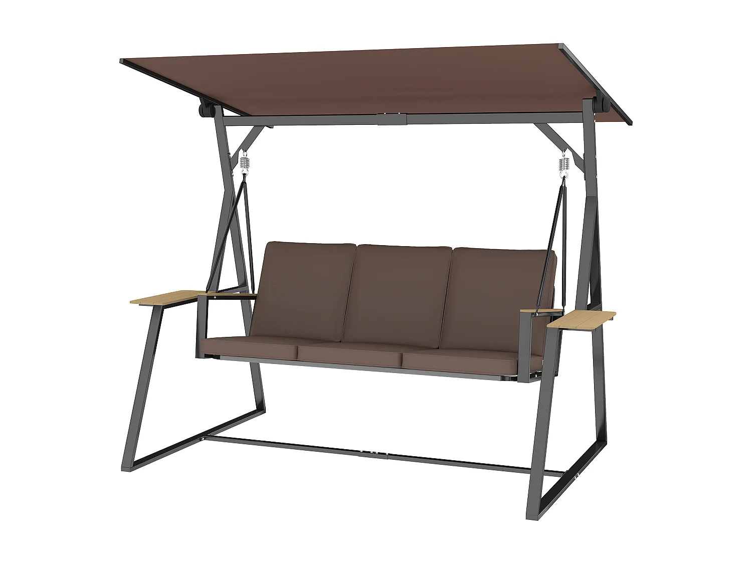 Dondolo da giardino 3 posti struttura in acciaio marrone