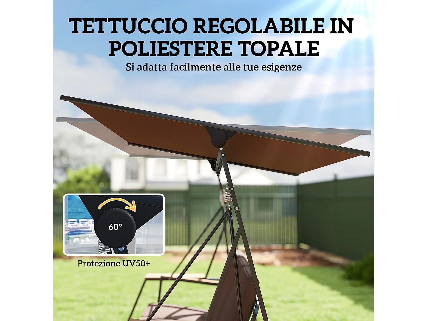 Dondolo da giardino 3 posti struttura in acciaio marrone