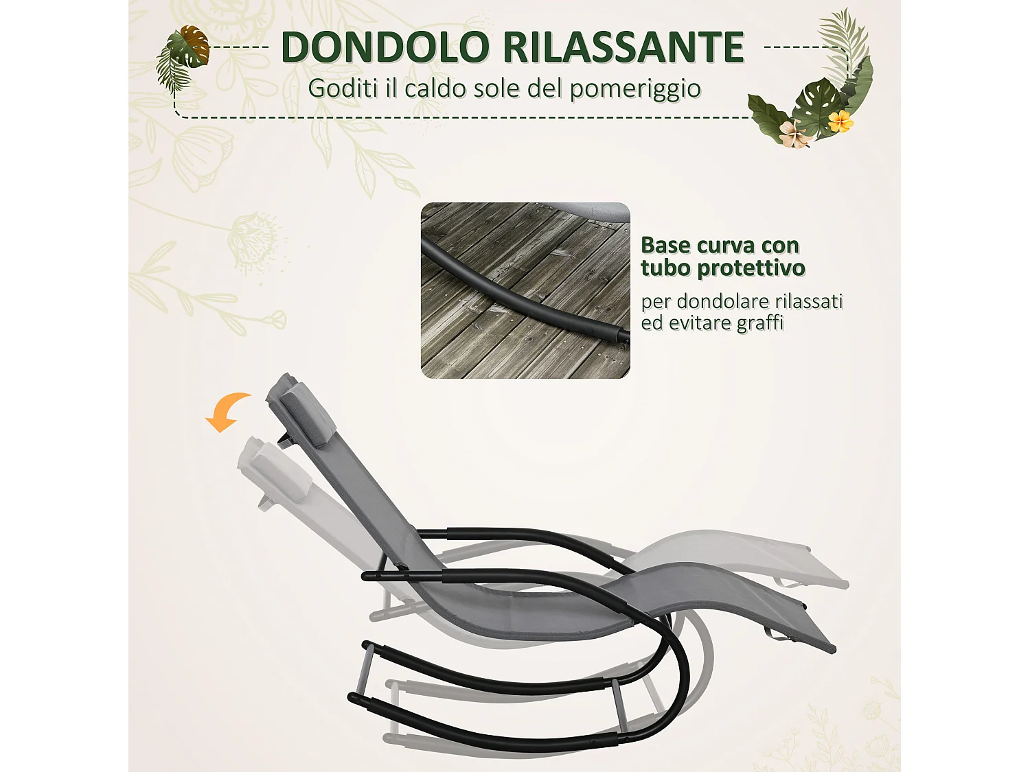 Sdraio a dondolo zero gravity ergonomica metallo e texteline