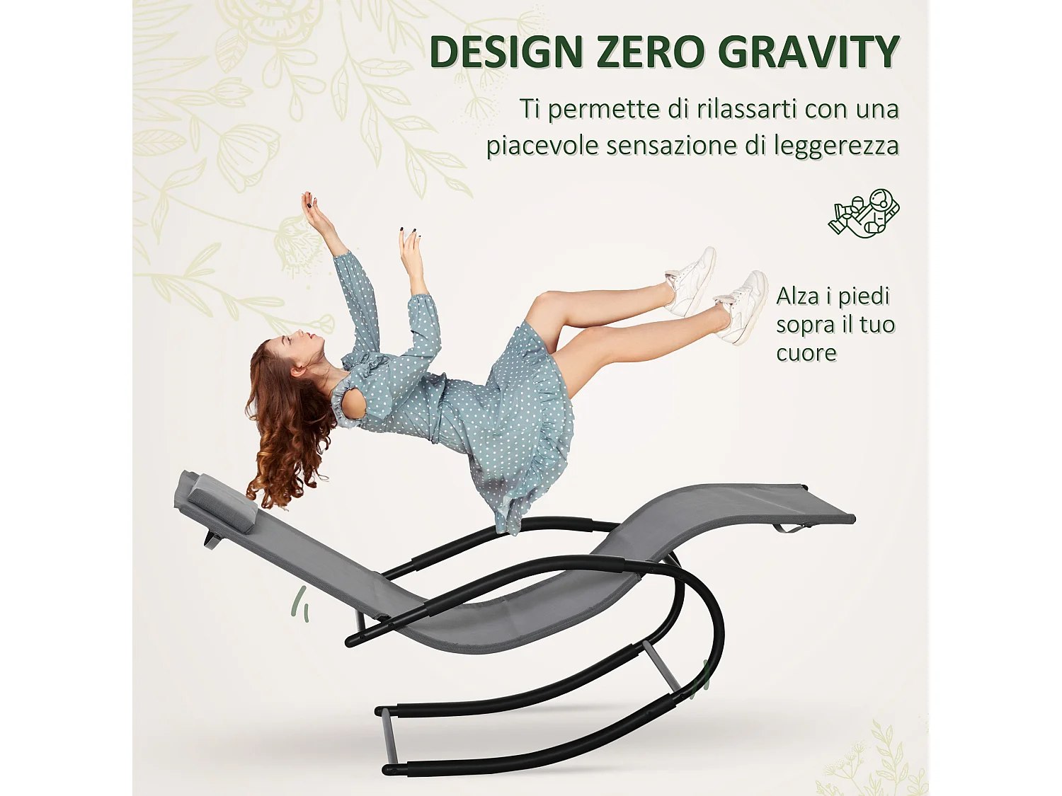 Sdraio a dondolo zero gravity ergonomica metallo e texteline