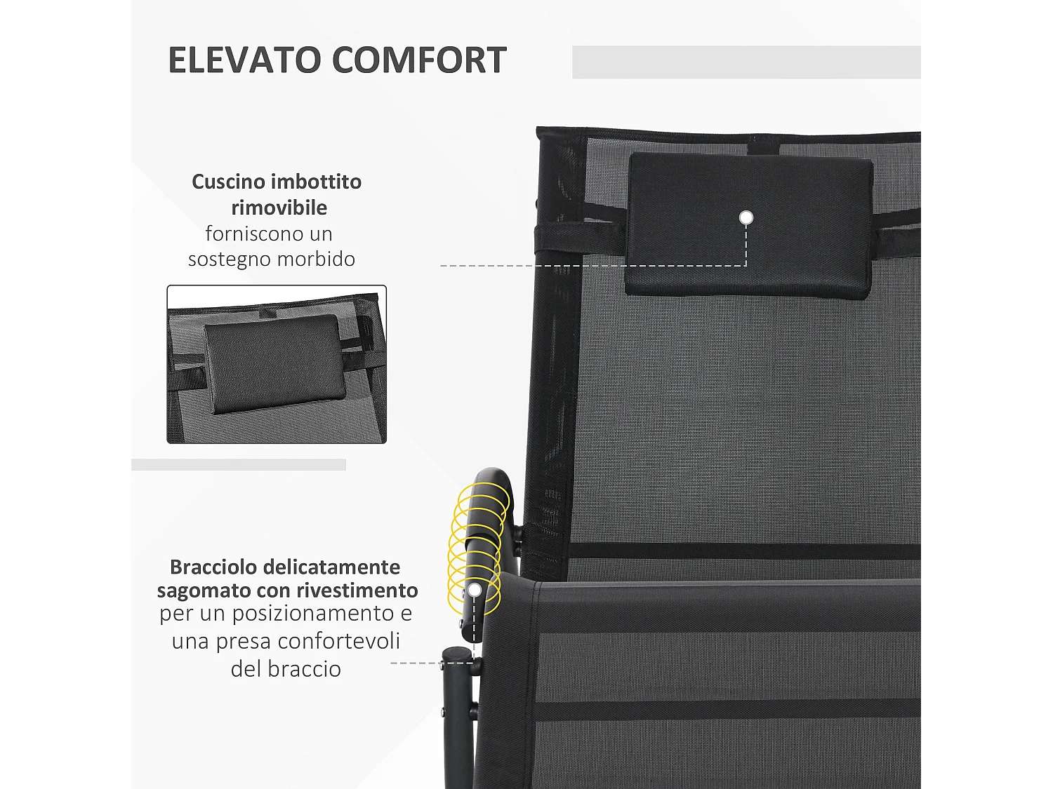 Lettino sdraio a dondolo impermeabile con cuscino poggiatesta nero