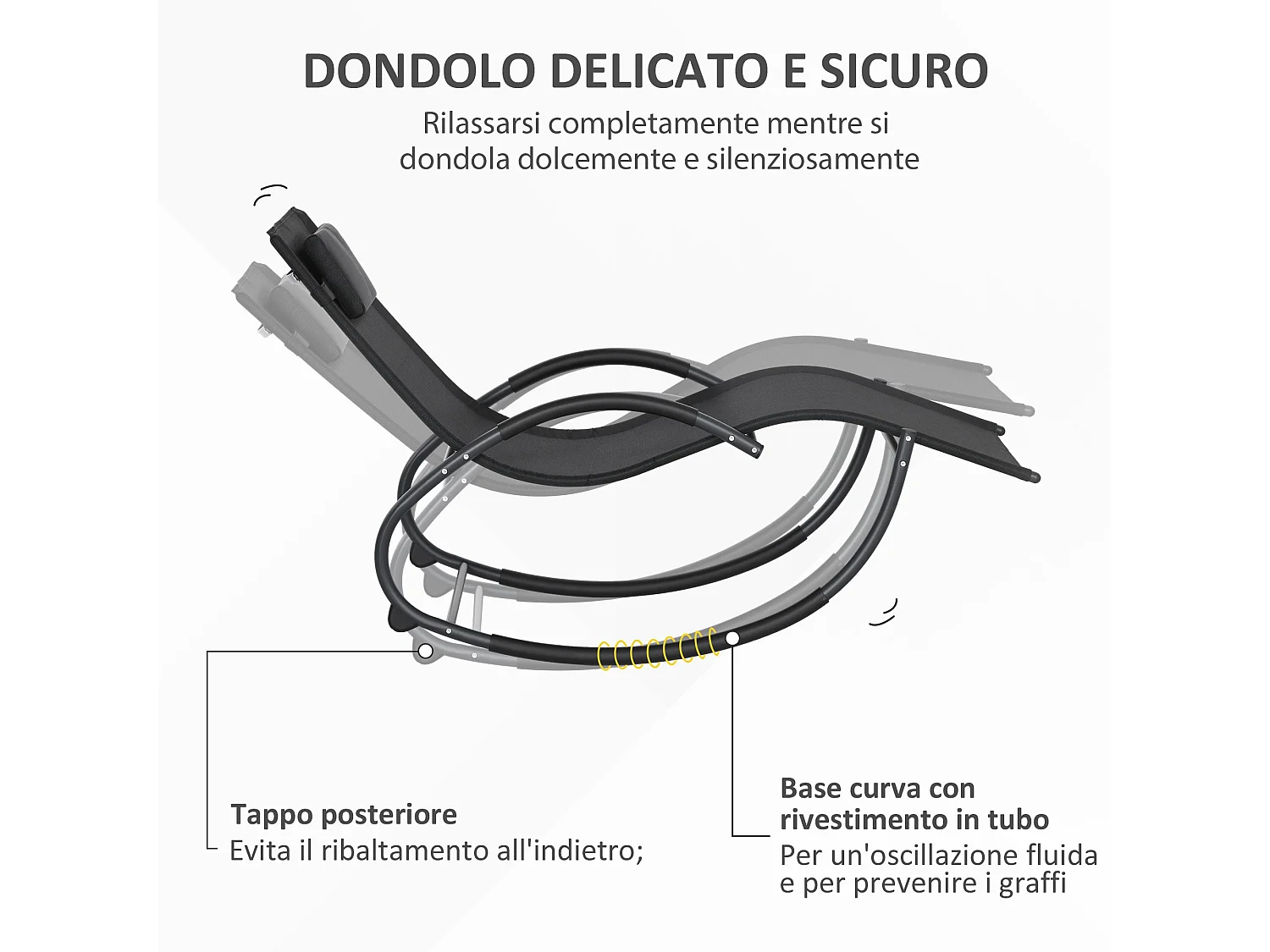 Lettino sdraio a dondolo impermeabile con cuscino poggiatesta nero