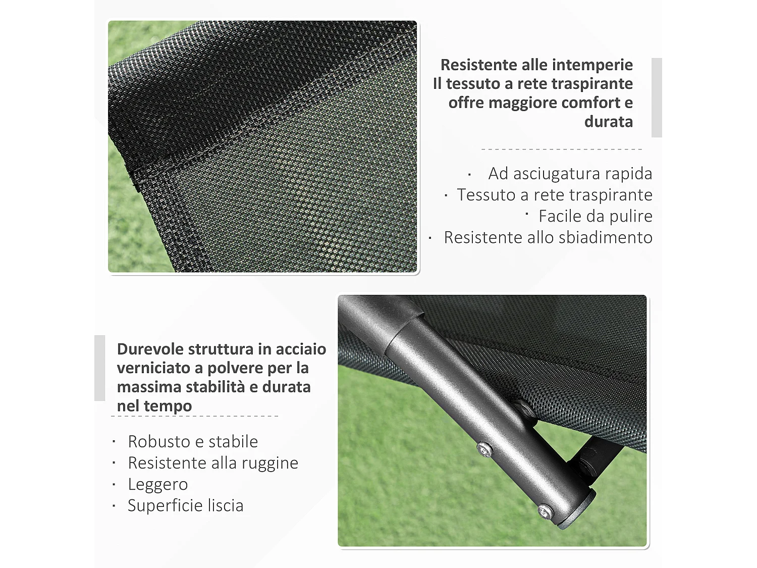 Lettino sdraio a dondolo impermeabile con cuscino poggiatesta nero