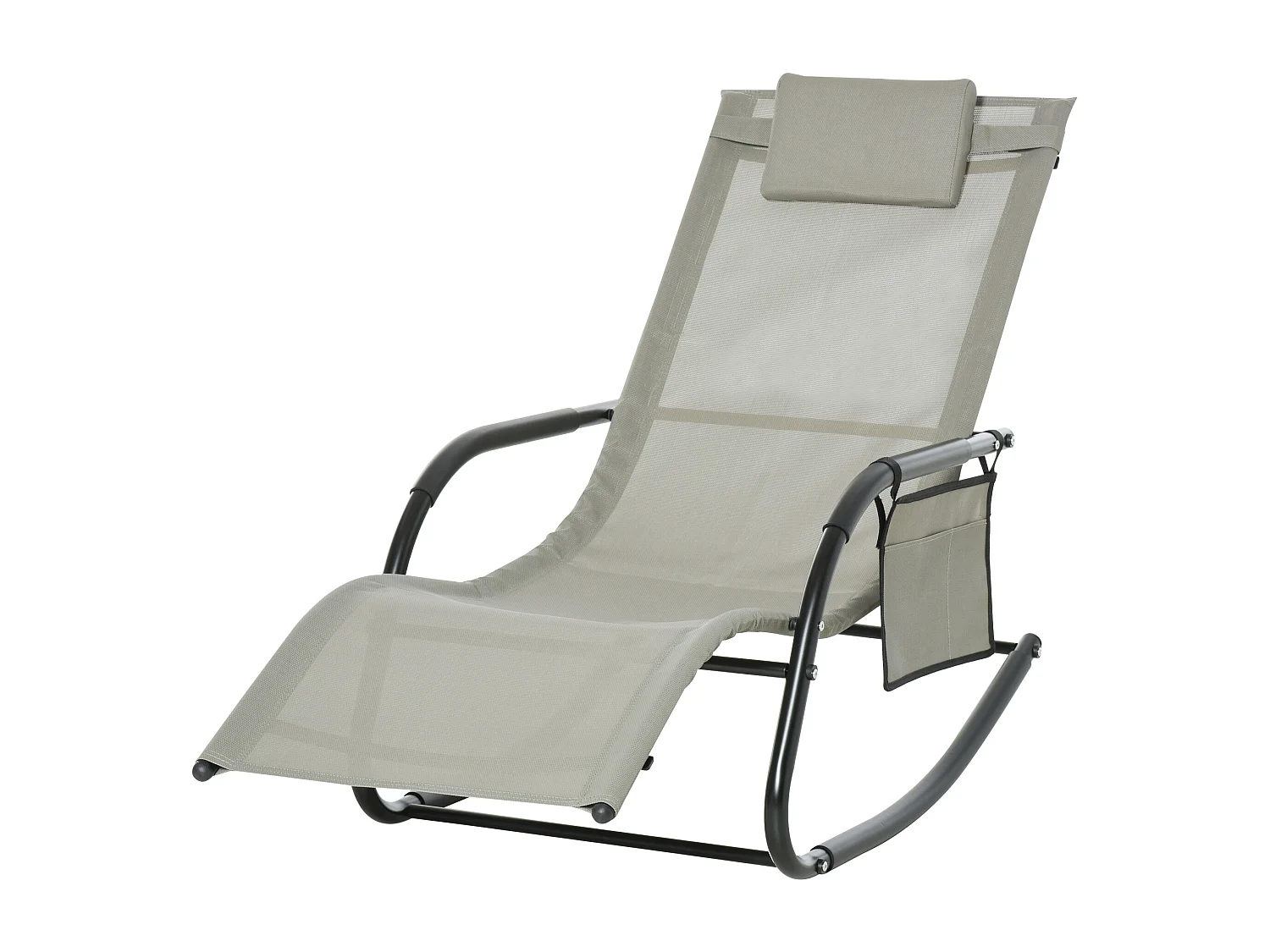 Poltrona a dondolo da giardino con poggiatesta e tasca