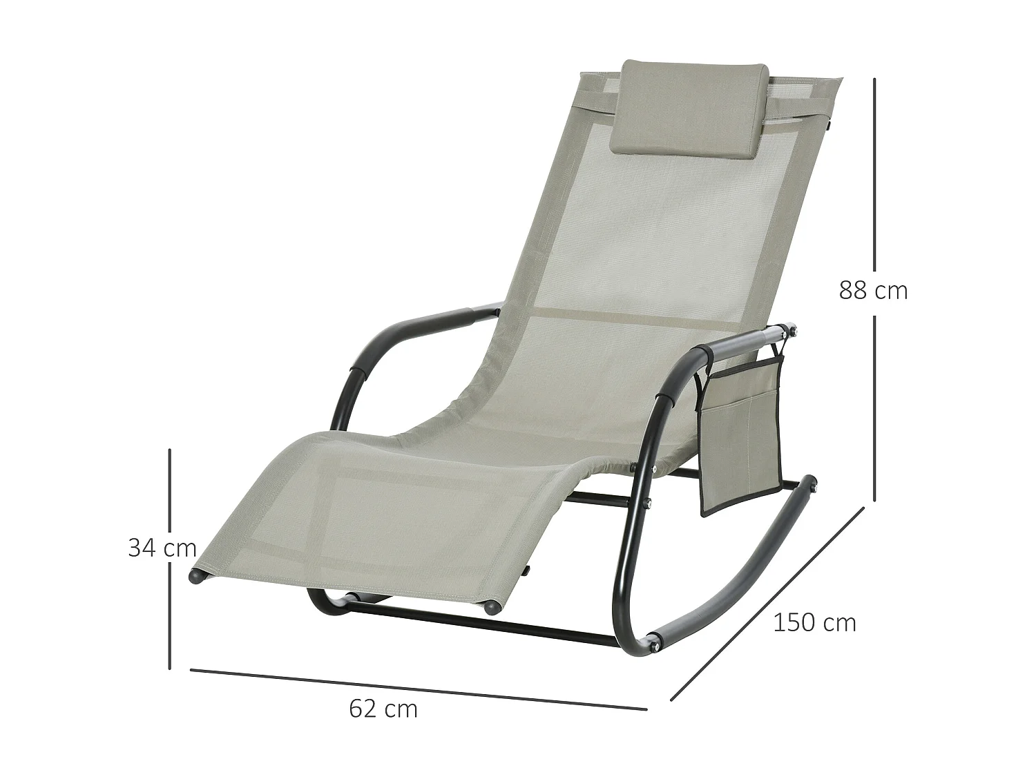 Poltrona a dondolo da giardino con poggiatesta e tasca