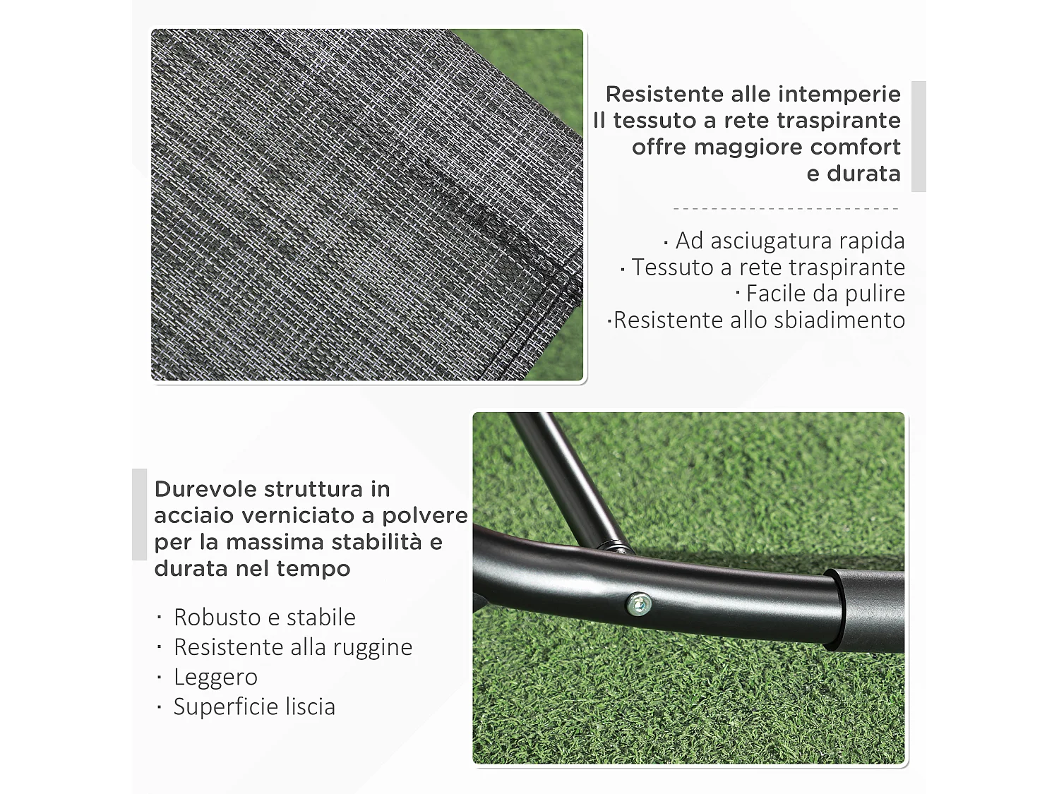 Lettino sdraio a dondolo impermeabile con cuscino poggiatesta grigio