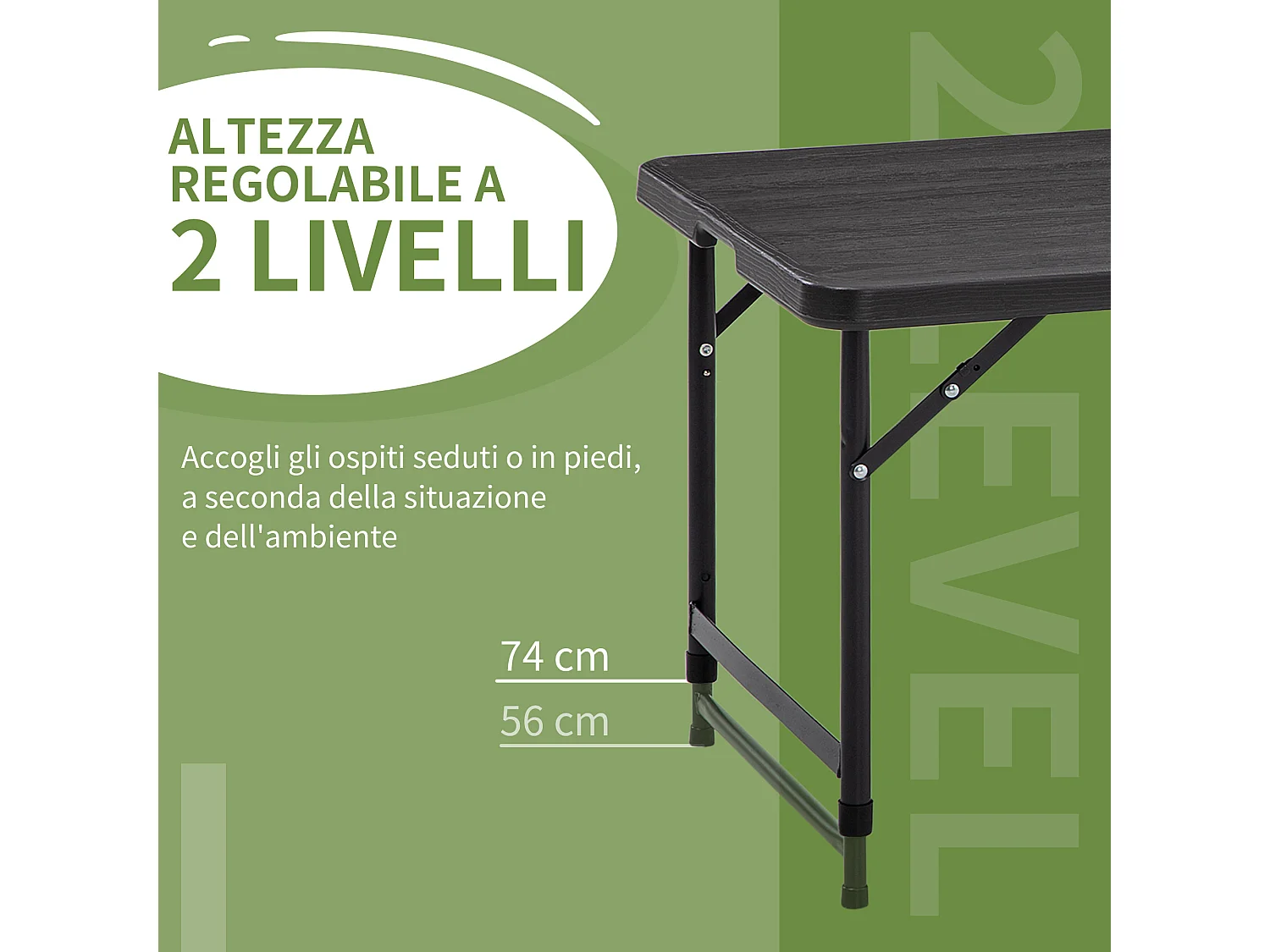 Tavolo da giardino pieghevole 4 persone altezza regolabile