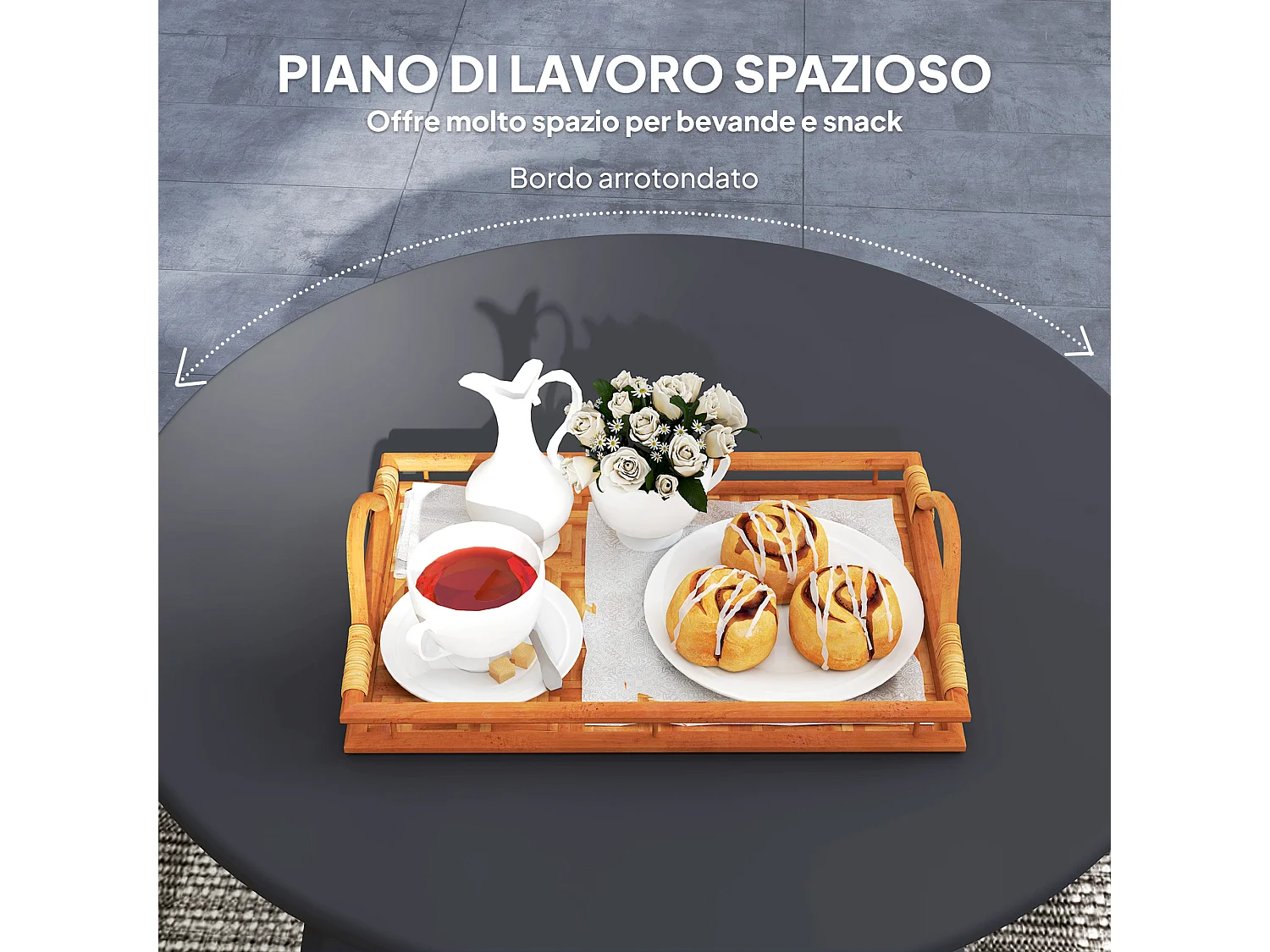 Tavolino da giardino rotondo stile industriale in metallo nero