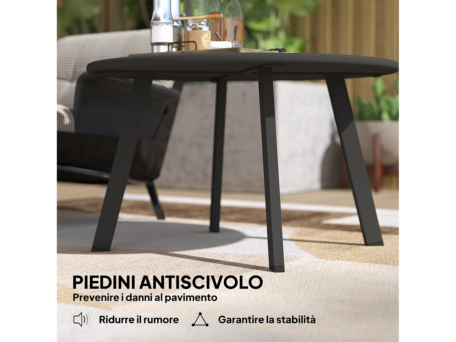 Tavolino da giardino rotondo stile industriale in metallo nero