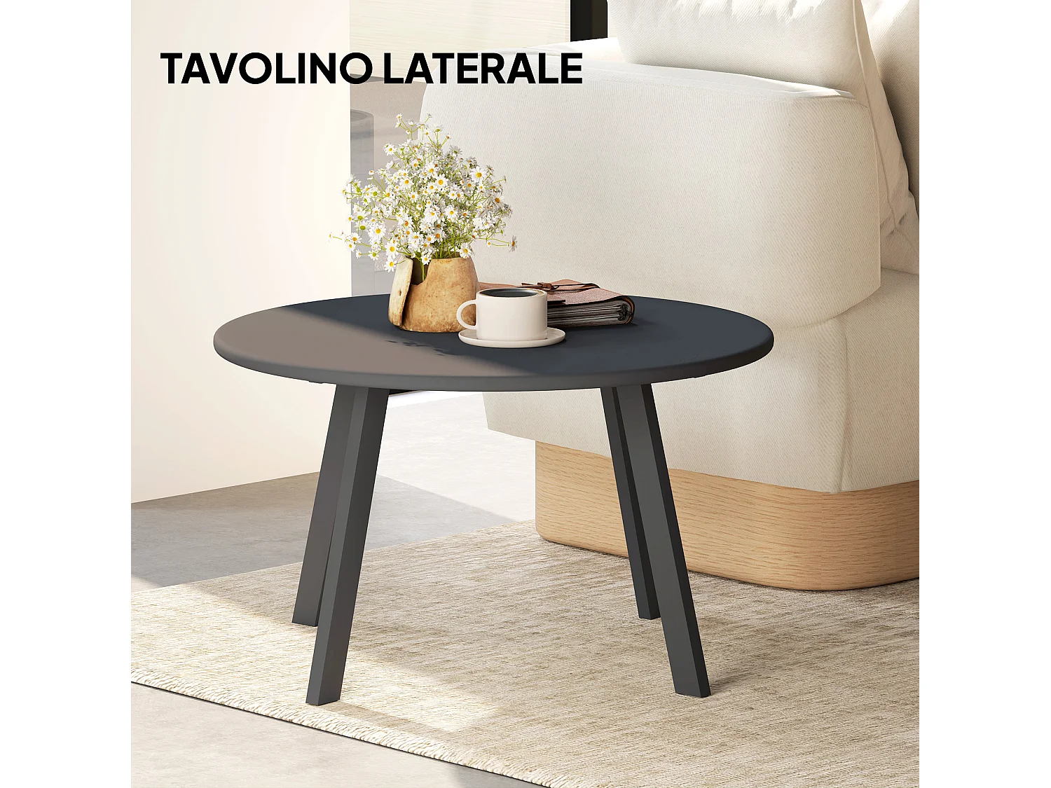 Tavolino da giardino rotondo stile industriale in metallo nero