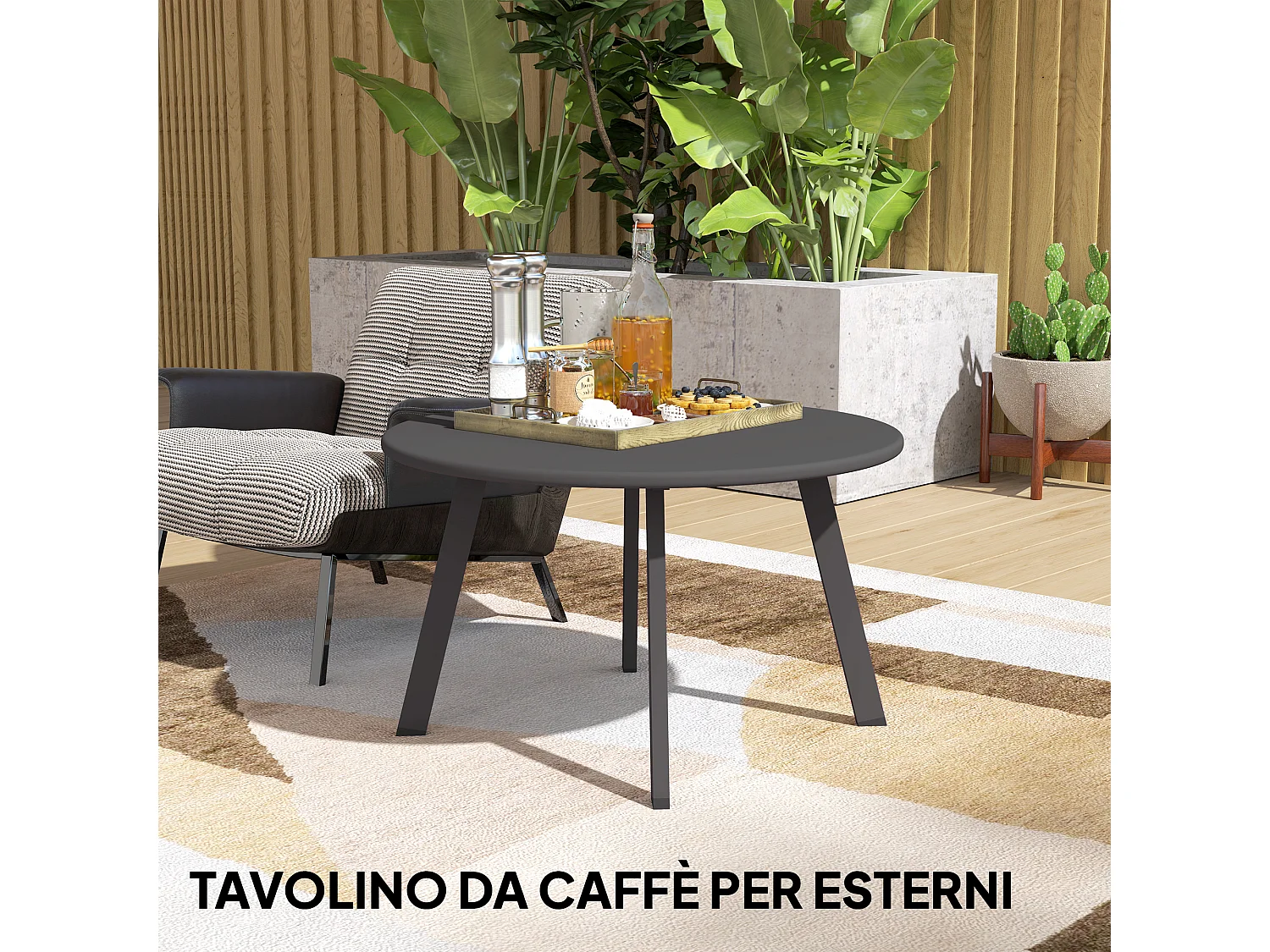 Tavolino da giardino rotondo stile industriale in metallo nero