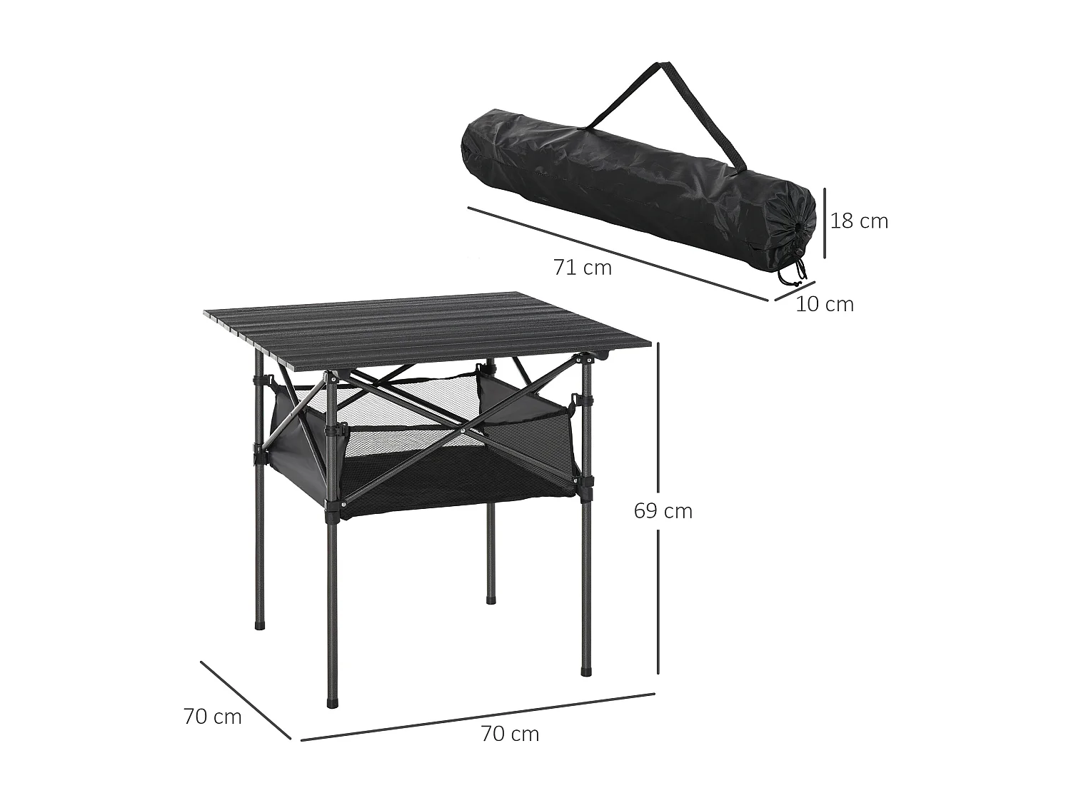 Tavolo da campeggio pieghevole e salvaspazio con borsa da viaggio