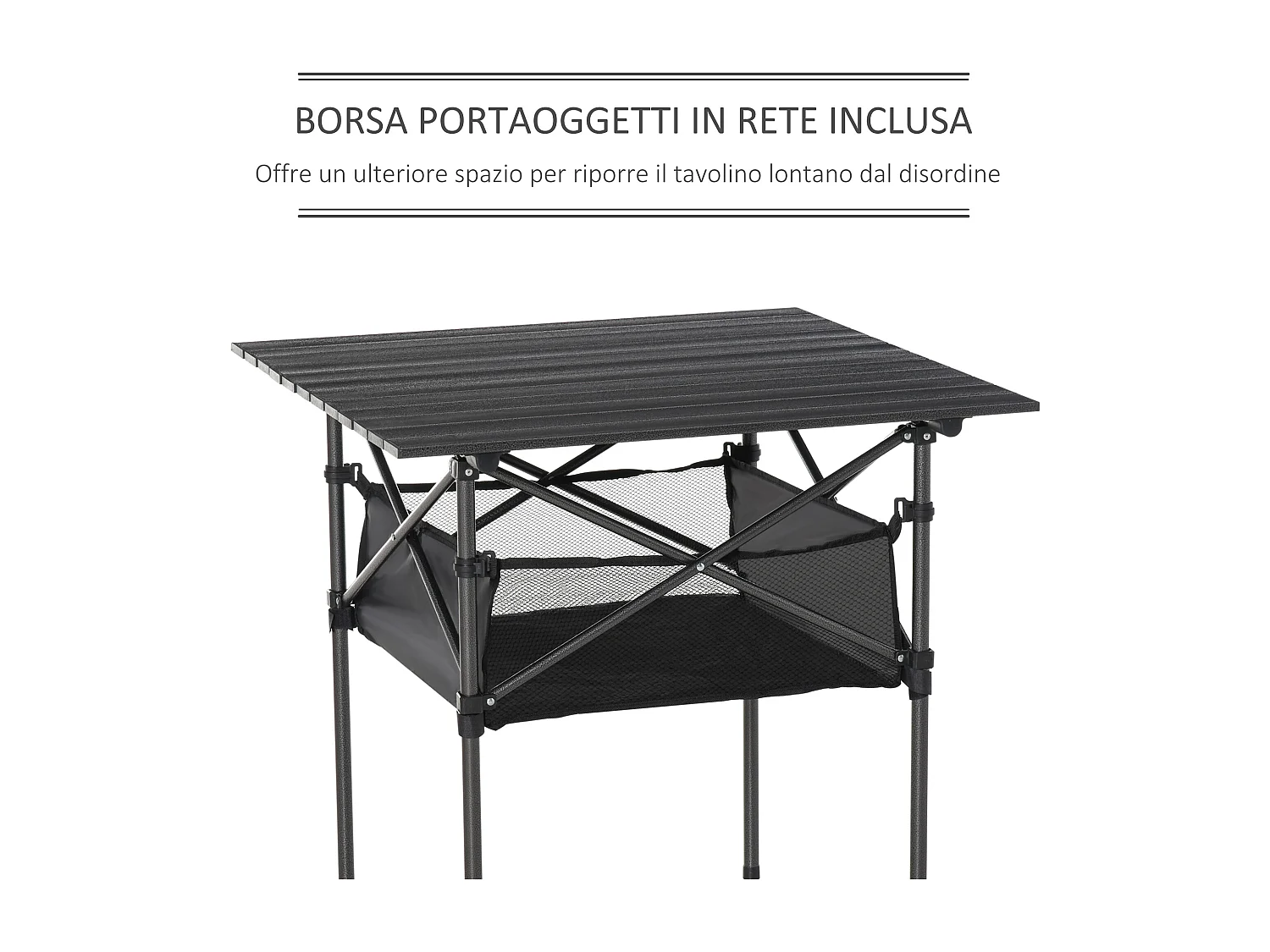Tavolo da campeggio pieghevole e salvaspazio con borsa da viaggio