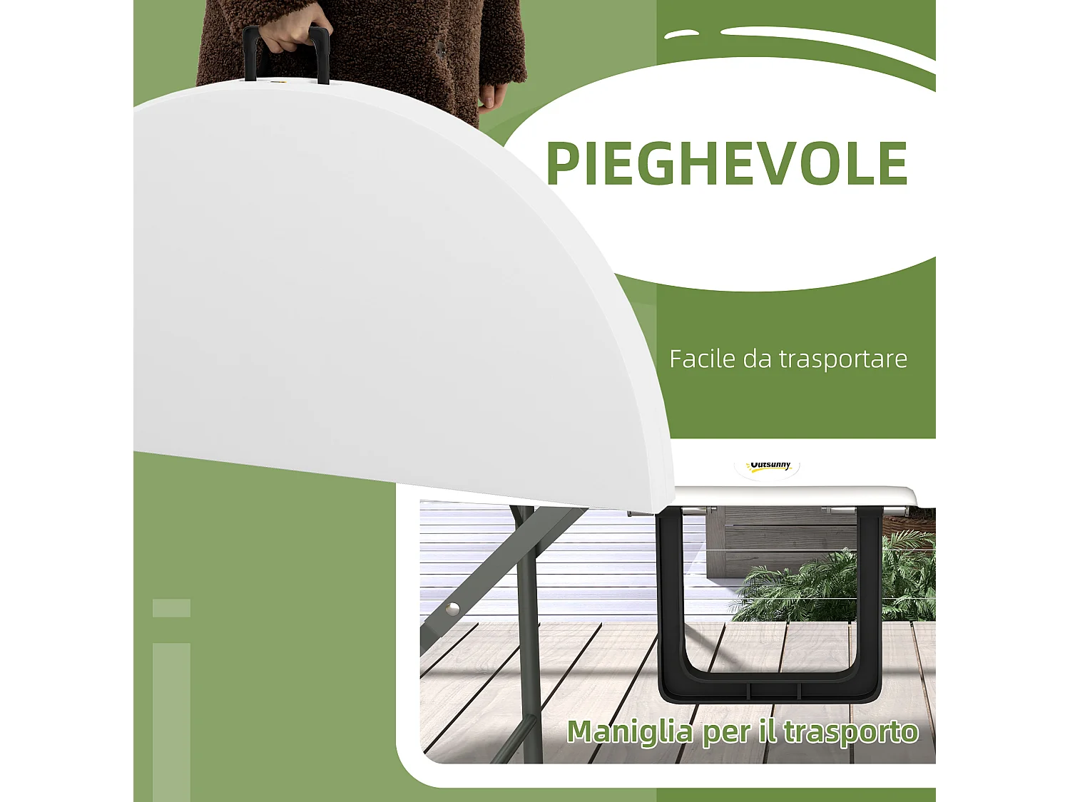 Tavolo da giardino pieghevole e rotondo grigio e bianco