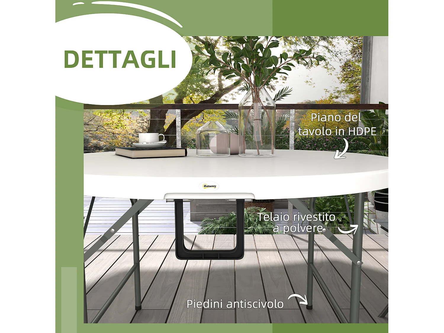 Tavolo da giardino pieghevole e rotondo grigio e bianco