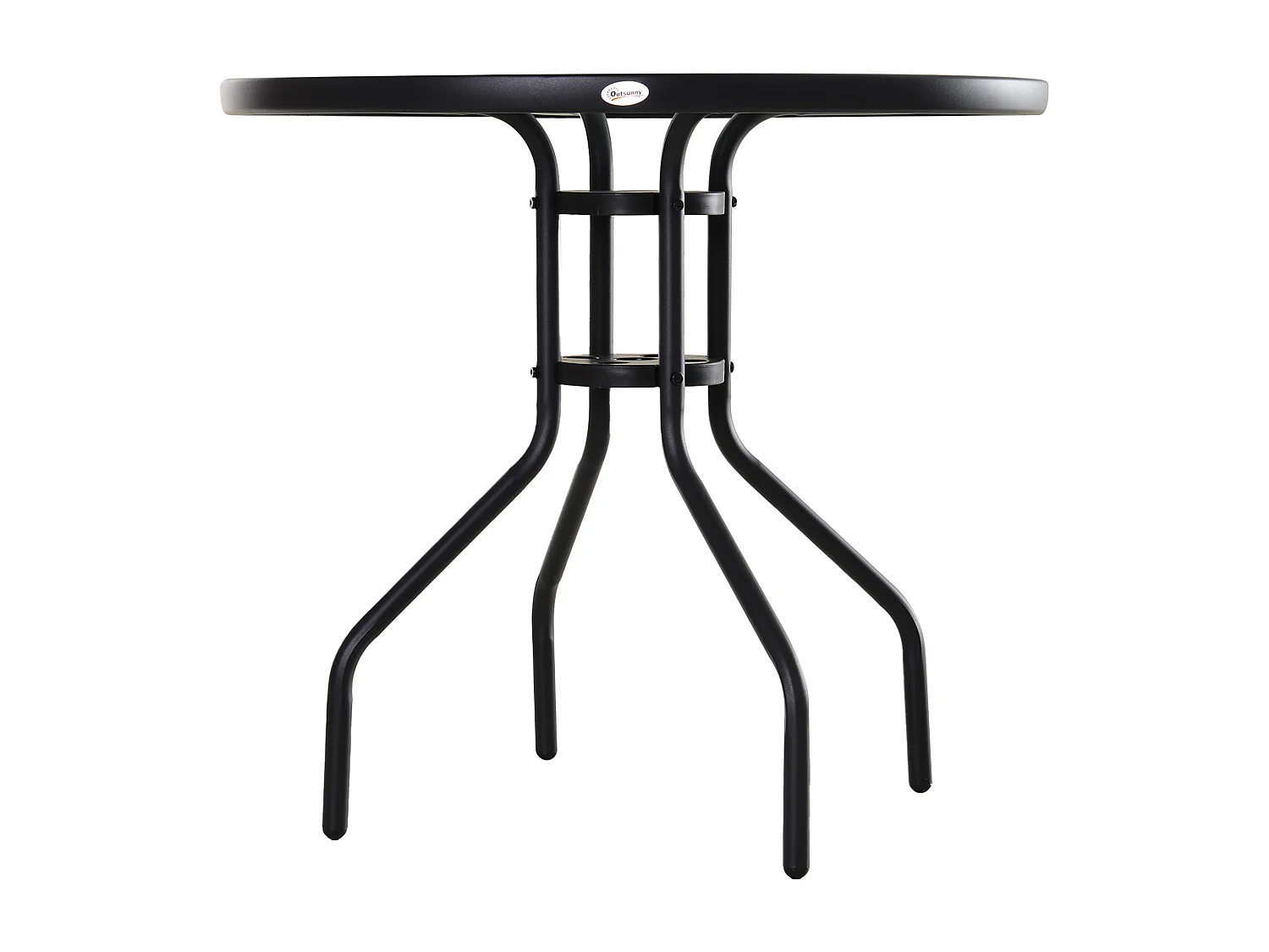 Tavolino da Giardino con Piano in Vetro Temperato e Foro per Ombrellone in Acciaio