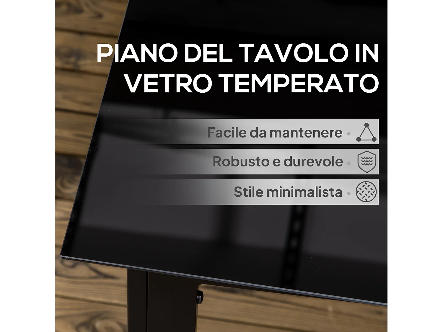 Tavolo da giardino per 6 persone in vetro e alluminio nero