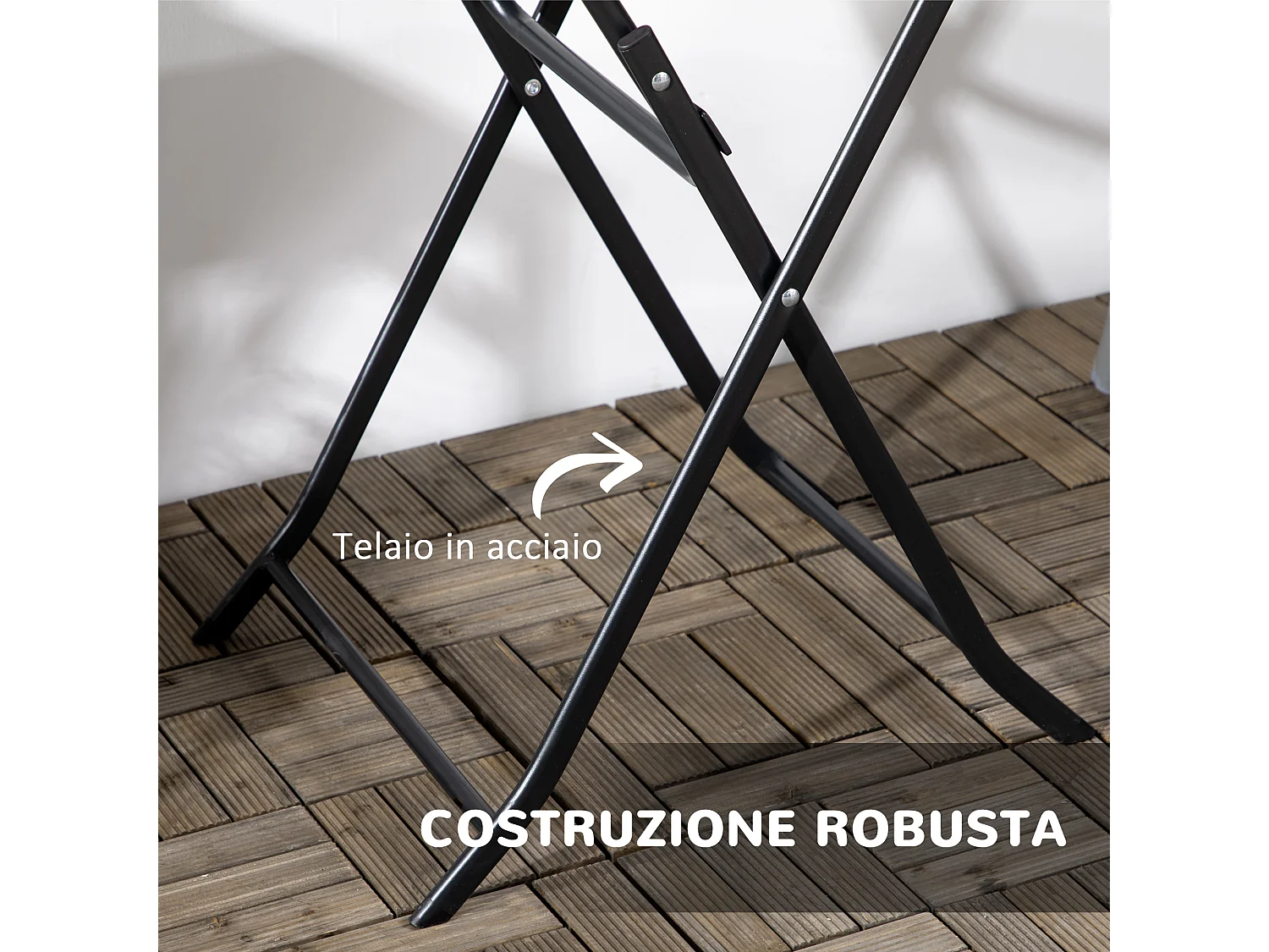 Tavolo da giardino rotondo e pieghevole in acciaio e hdpe grigio scuro