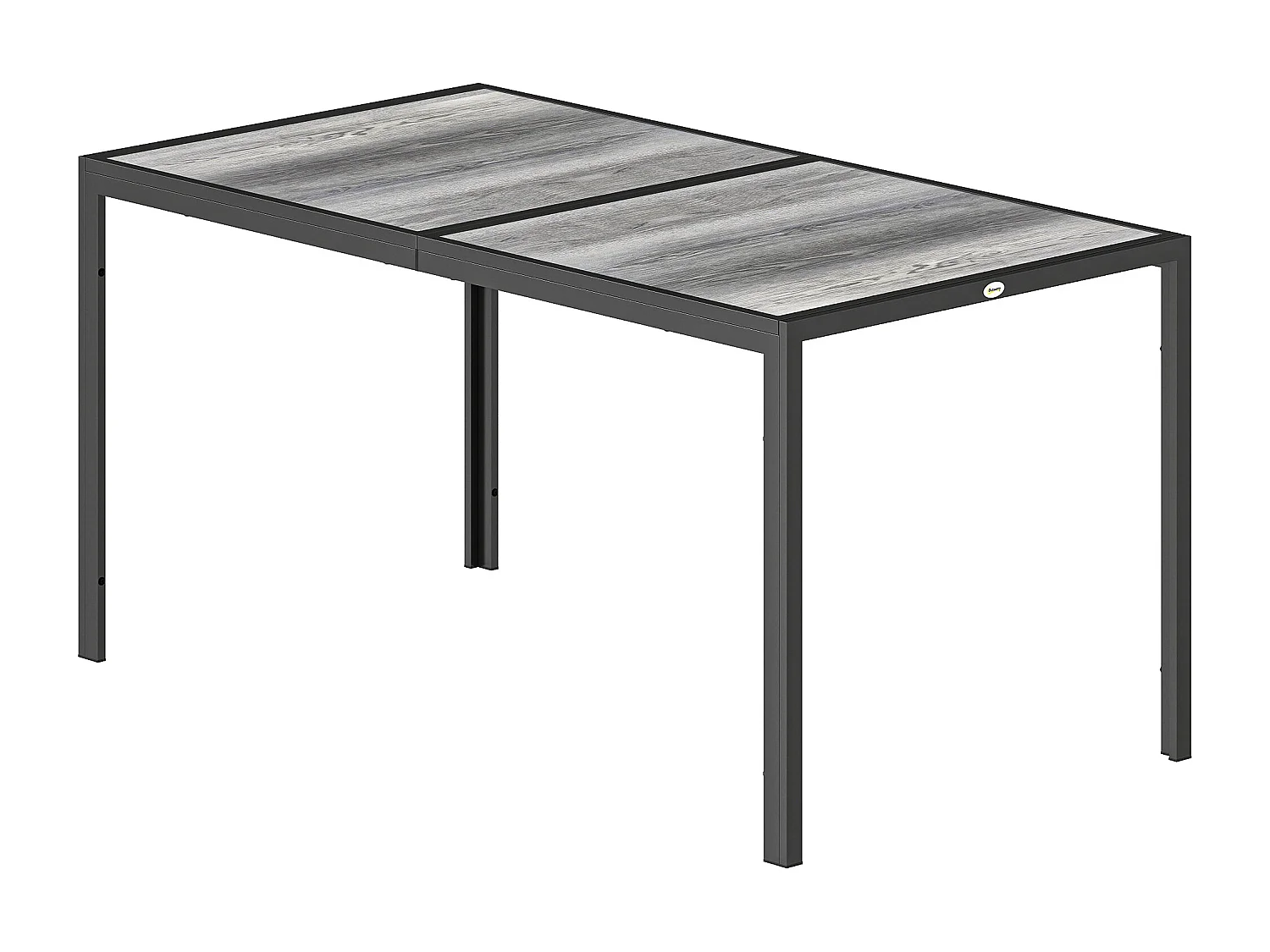 Tavolo da giardino con piano effetto legno in acciaio grigio e nero