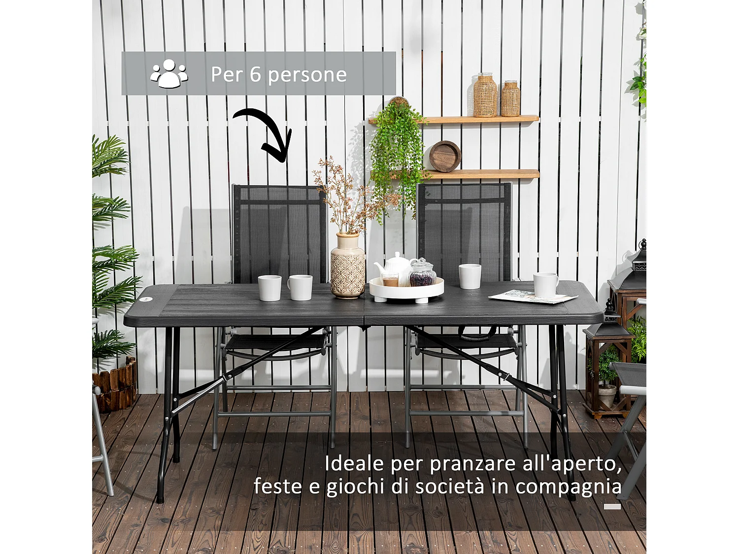 Tavolo da giardino pieghevole per 6 persone grigio scuro