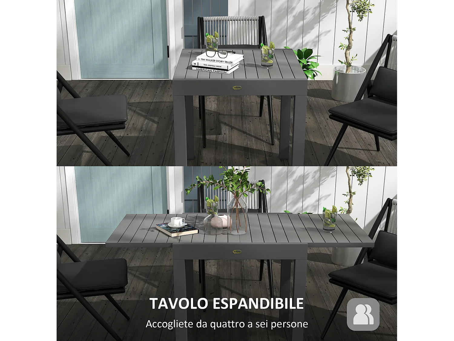 Tavolo da giardino allungabile per 4-6 persone in alluminio grigio