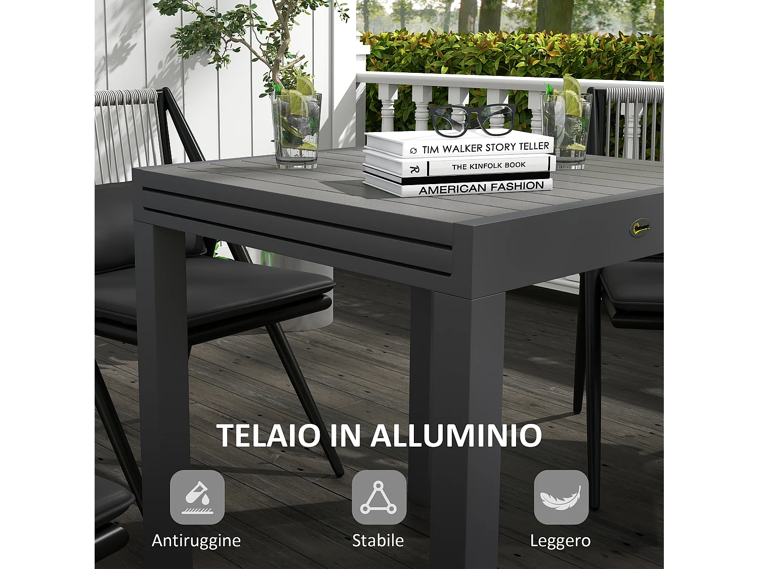 Tavolo da giardino allungabile per 4-6 persone in alluminio grigio