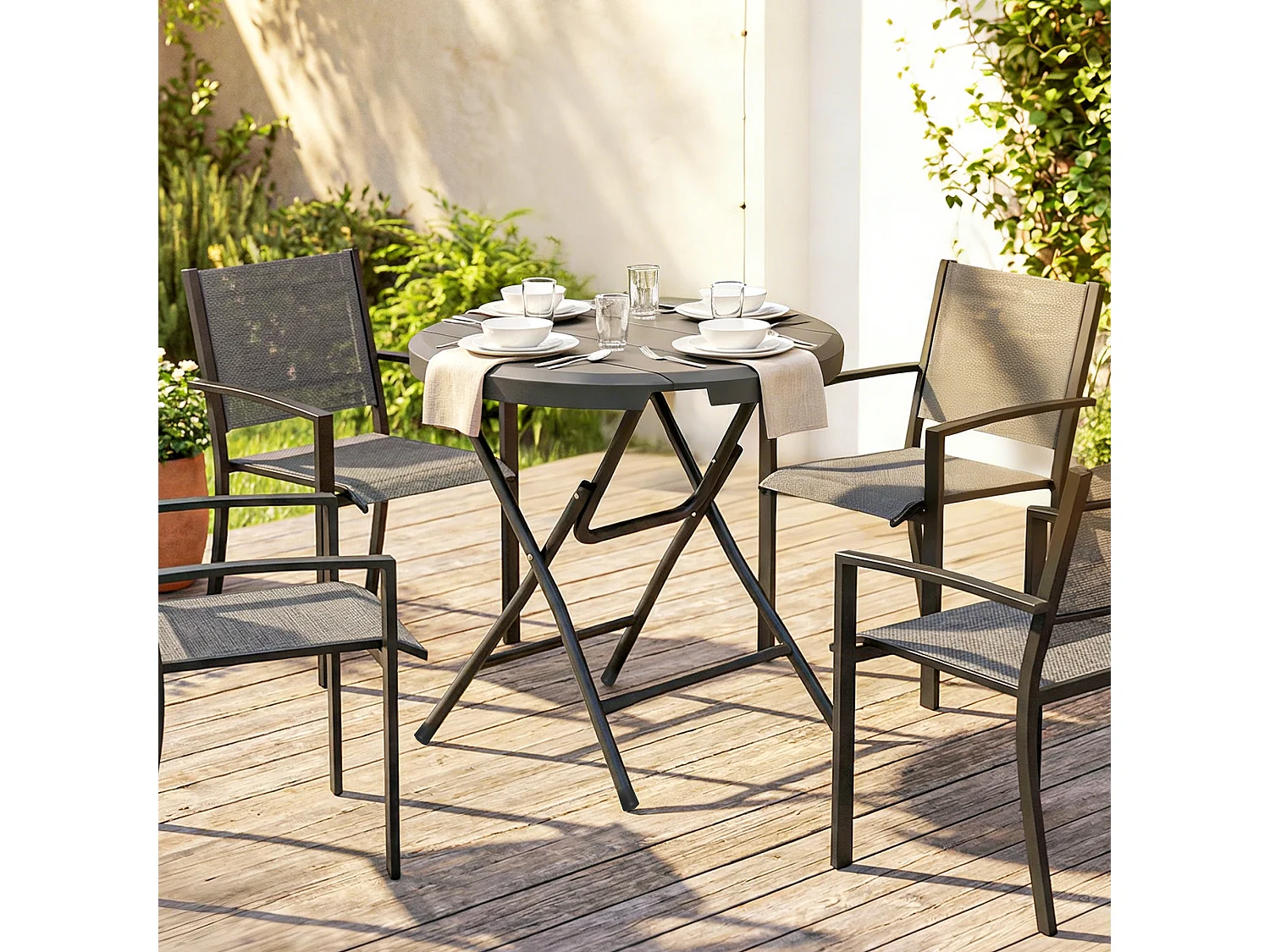 Tavolo da giardino pieghevole rotondo per 4 persone Ø80x73 cm grigio