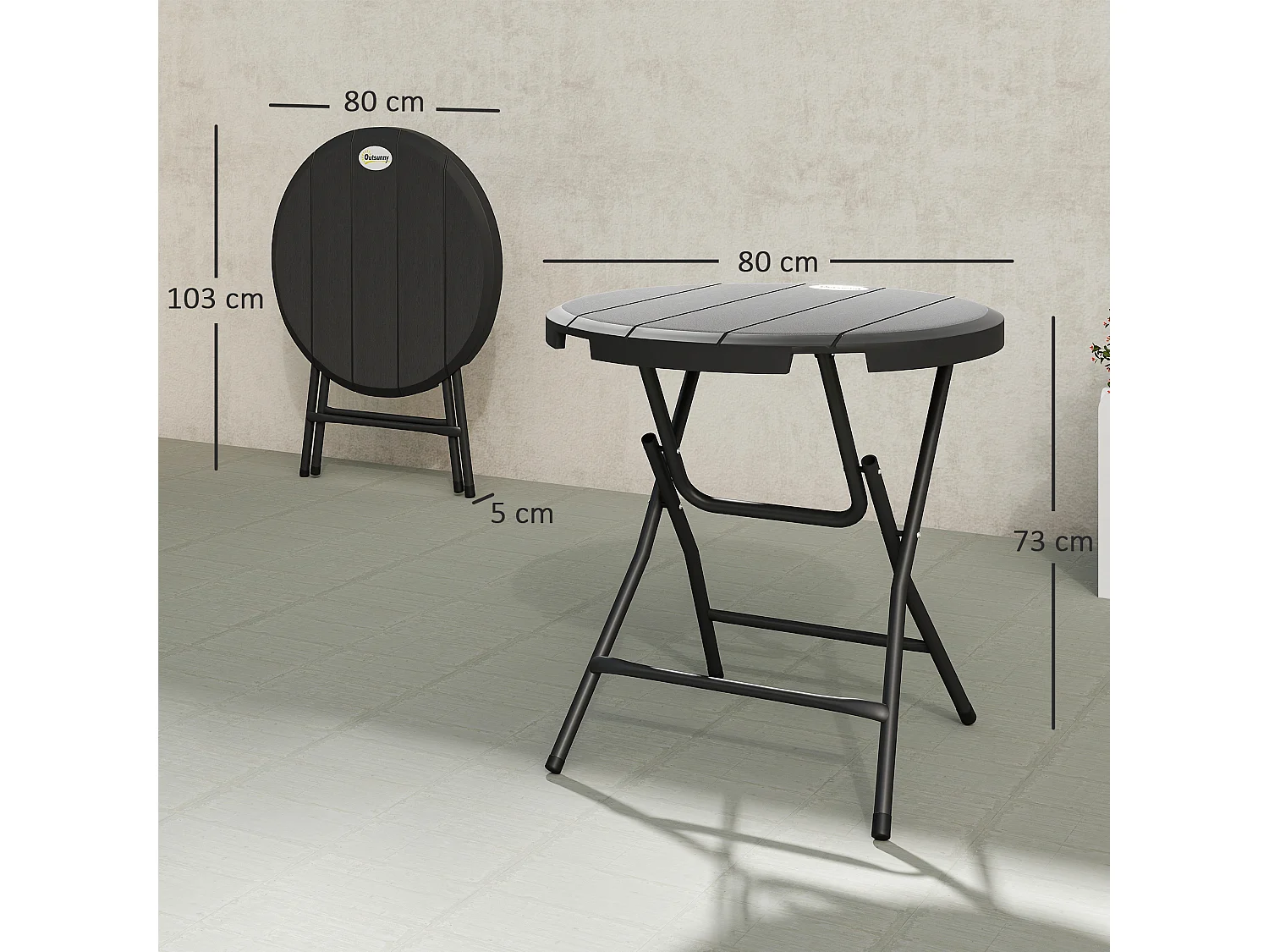 Tavolo da giardino pieghevole rotondo per 4 persone Ø80x73 cm grigio