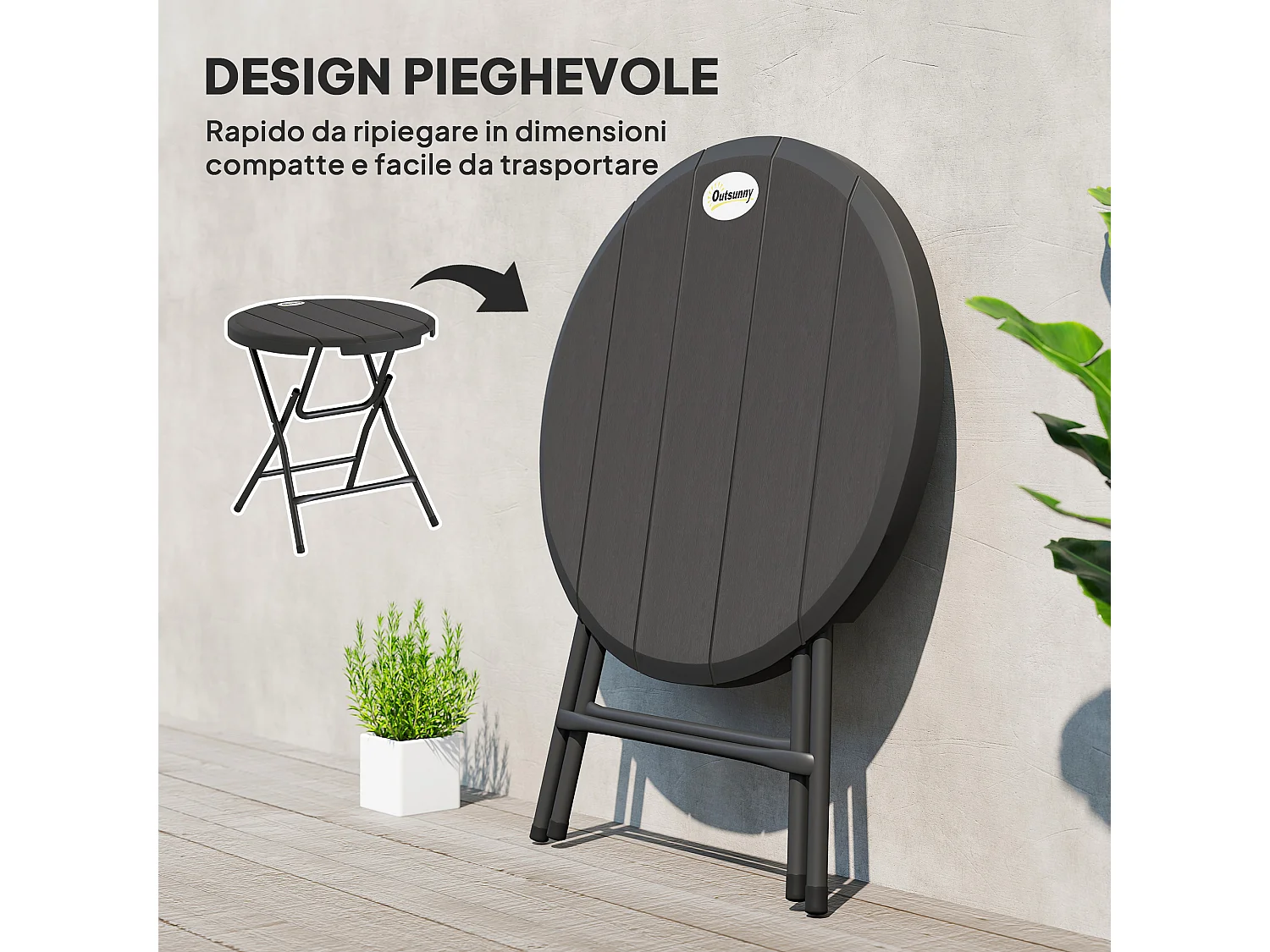 Tavolo da giardino pieghevole rotondo per 4 persone Ø80x73 cm grigio