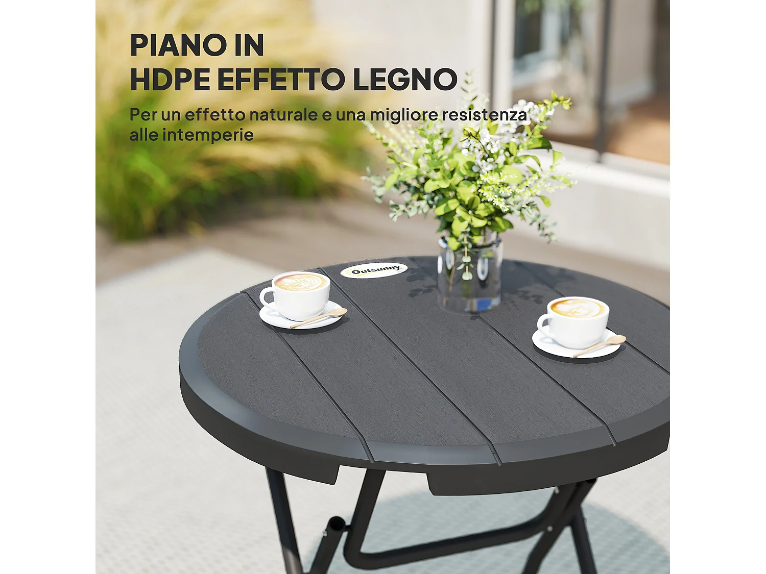 Tavolo da giardino pieghevole rotondo per 4 persone Ø80x73 cm grigio