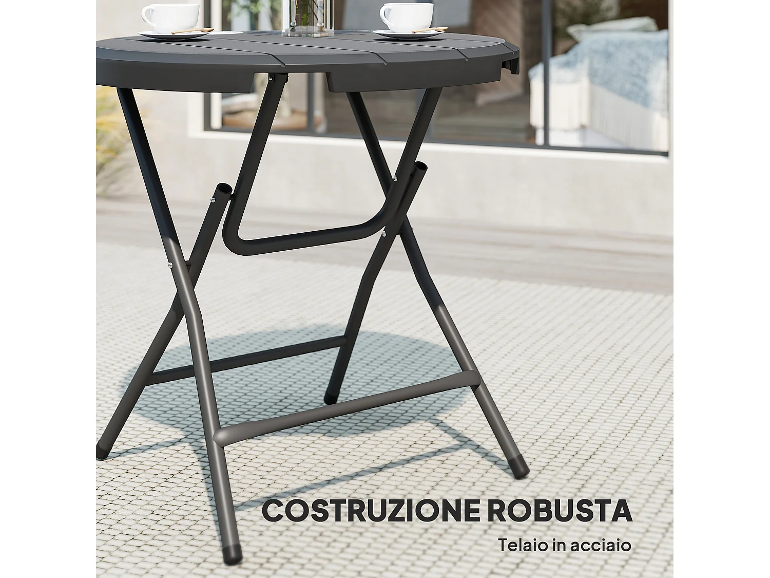Tavolo da giardino pieghevole rotondo per 4 persone Ø80x73 cm grigio