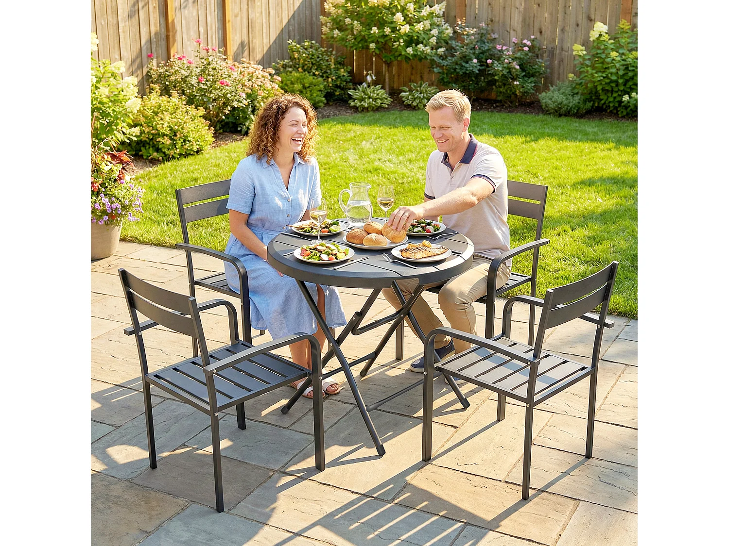 Tavolo da giardino pieghevole rotondo per 4 persone Ø80x73 cm grigio