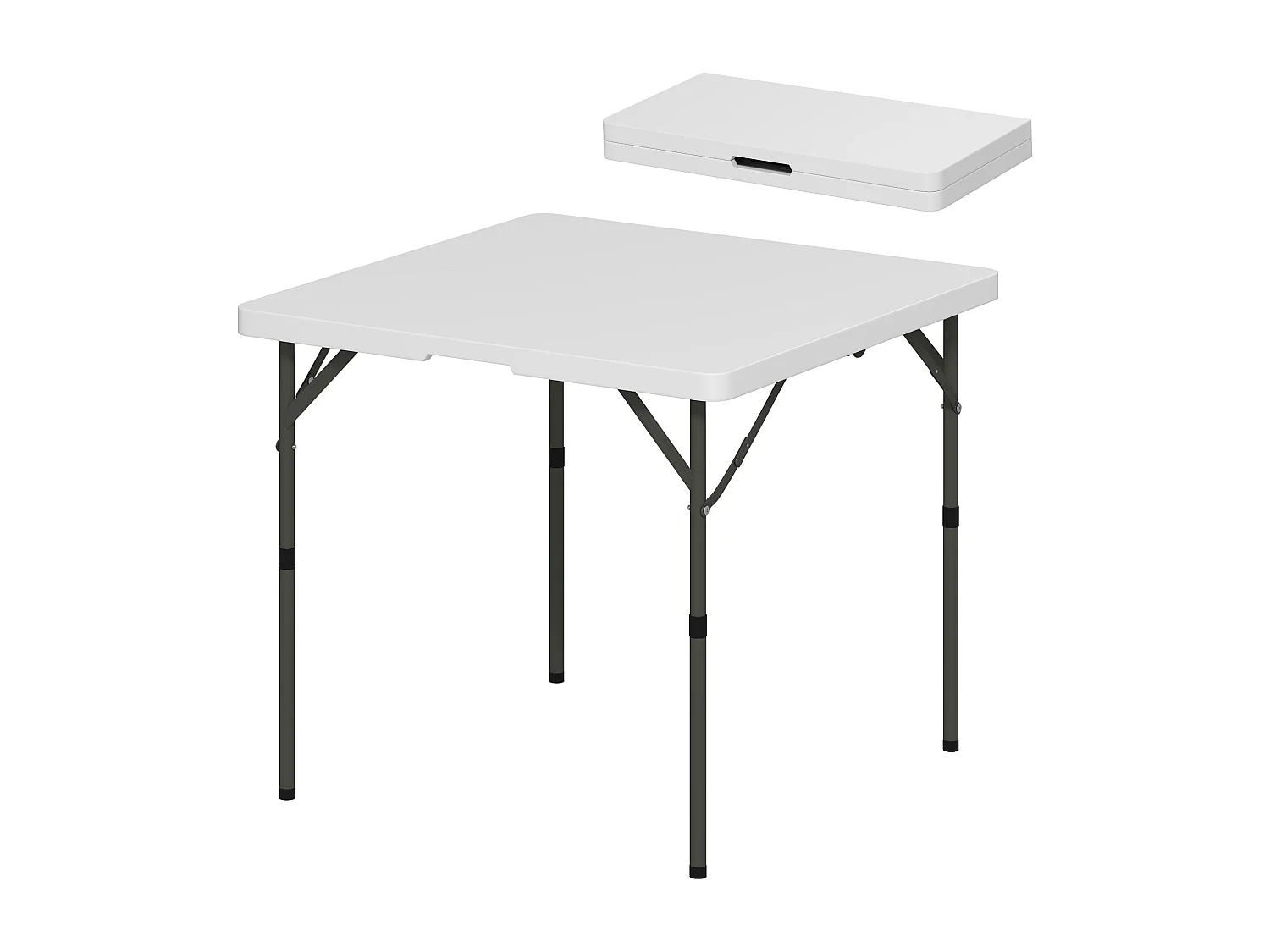 Tavolo da campeggio pieghevole con 2 altezze 86x86x74 cm bianco