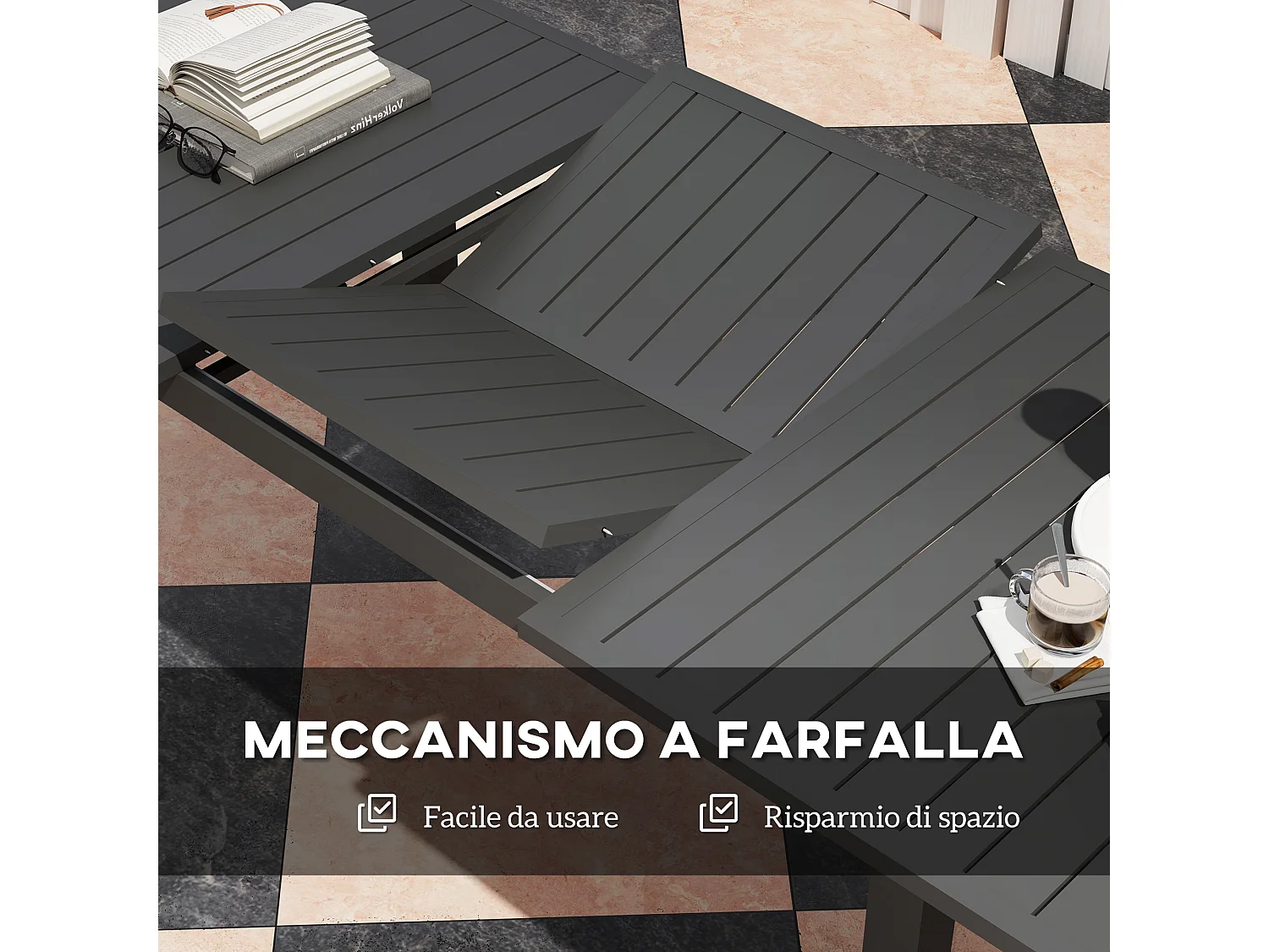 Tavolo allungabile da giardino 160-220 cm per 6-8 persone grigio