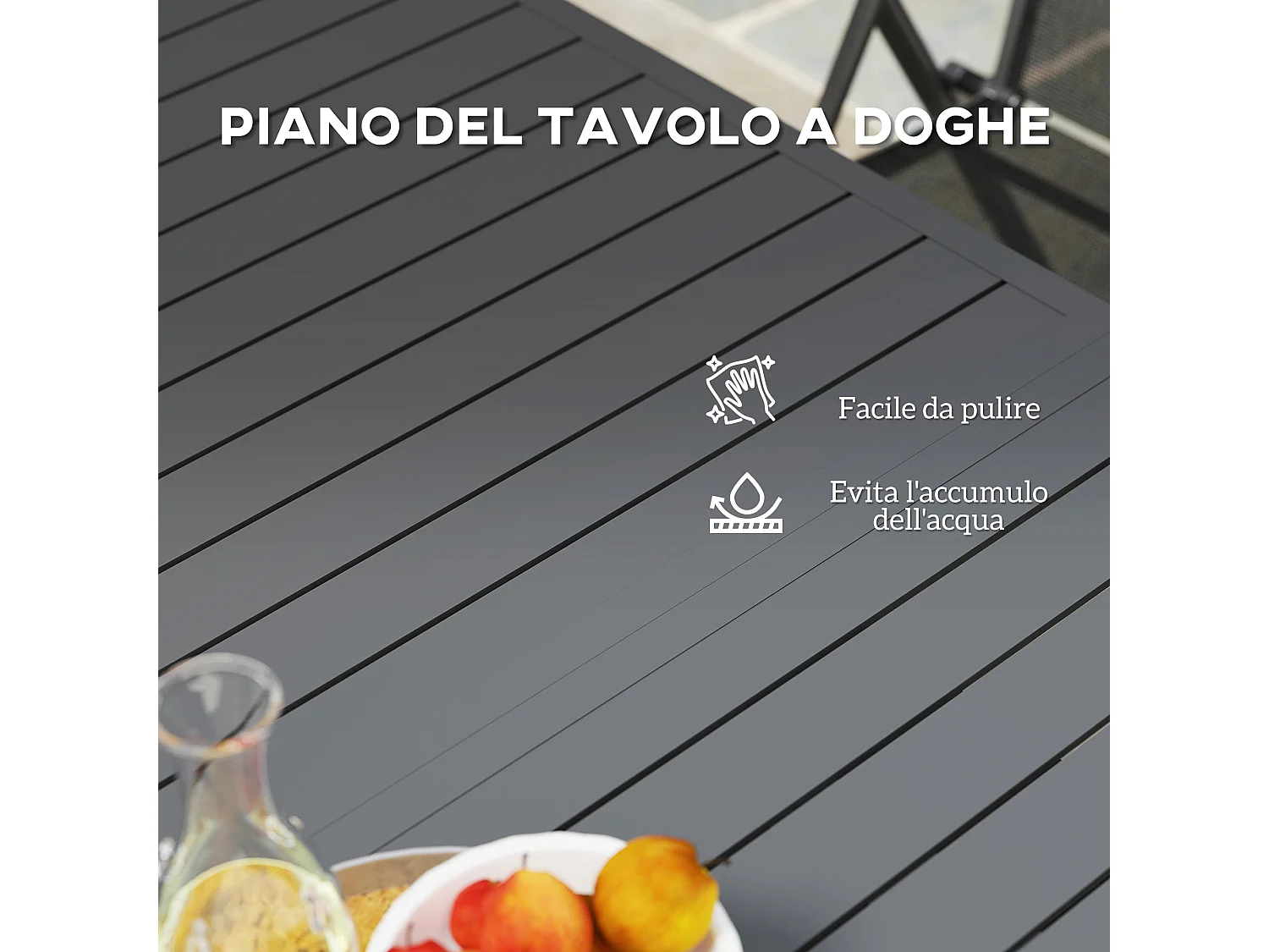 Tavolo allungabile da giardino 160-220 cm per 6-8 persone grigio