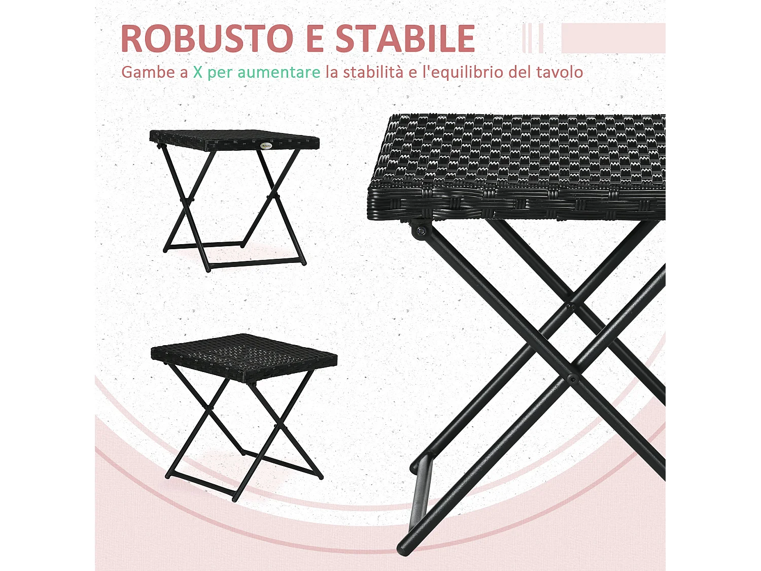 Tavolino da giardino pieghevole in rattan PE 40x40x40cm nero