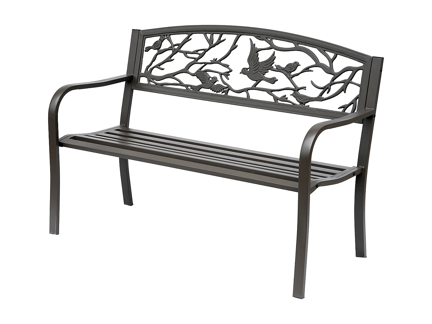 Panchina da Giardino Impermeabile in Acciaio e Ghisa con Schienale Decorativo
