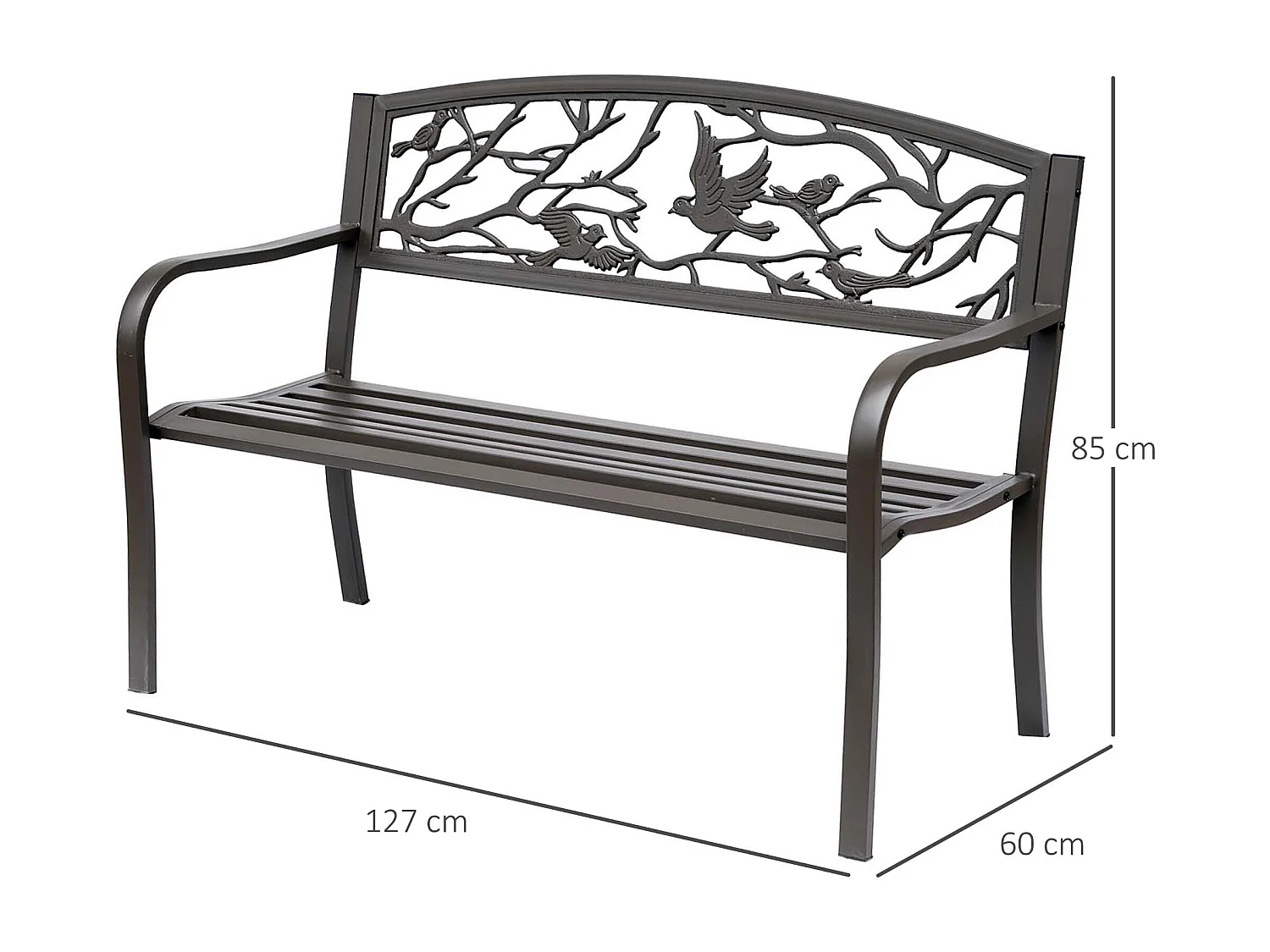 Panchina da Giardino Impermeabile in Acciaio e Ghisa con Schienale Decorativo