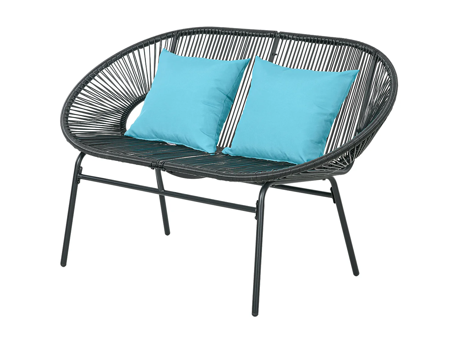 Divano da giardino 2 posti con cuscini in rattan pe e acciaio nero