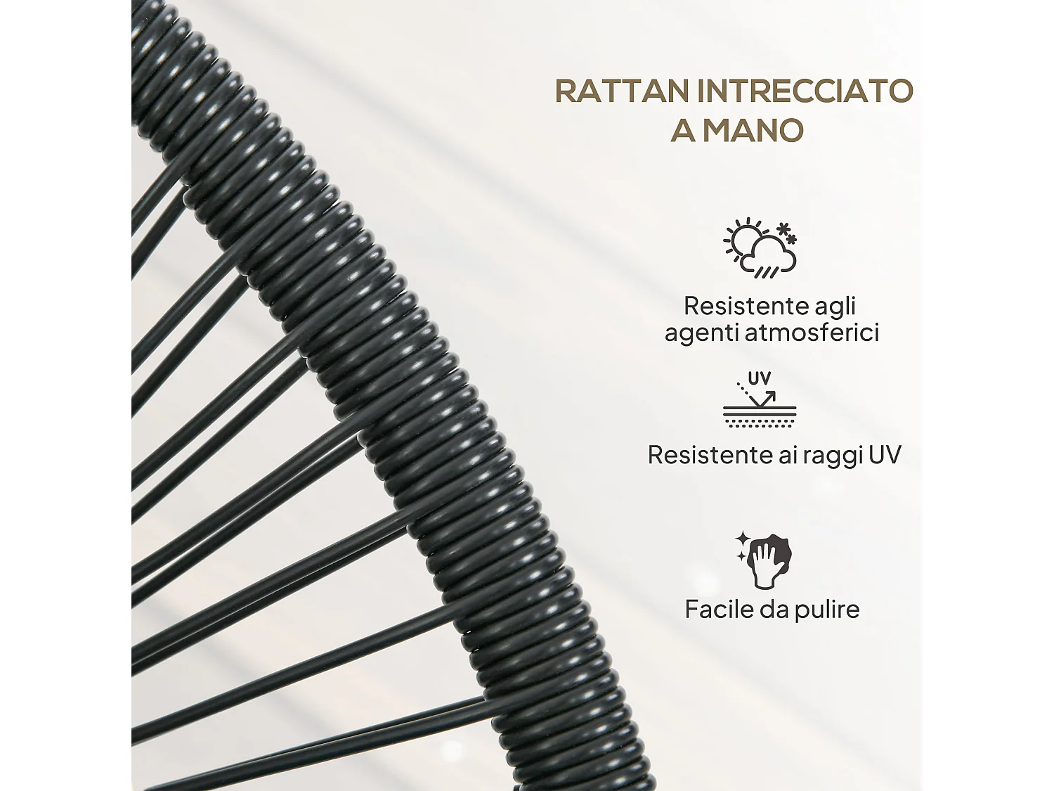 Divano da giardino 2 posti con cuscini in rattan pe e acciaio nero